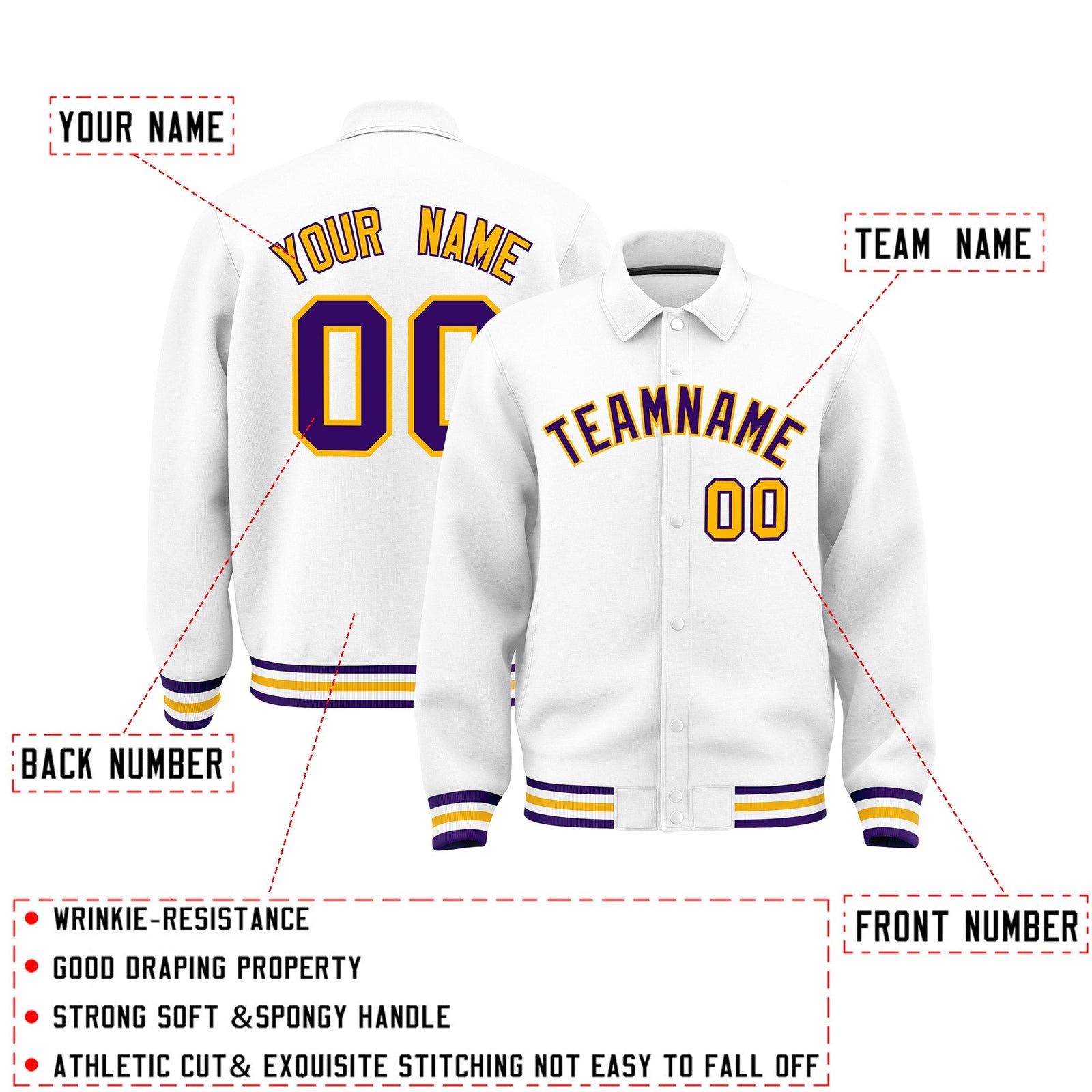 Personalised collared jacket customisation guide - names, numbers and team logos - Style 4 | KXKSHOP
