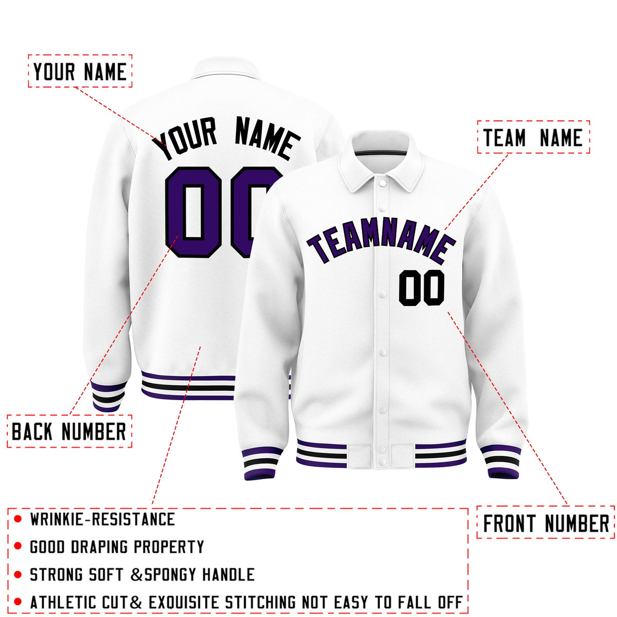Personalised collared jacket customisation guide - names, numbers and team logos - Style 4 | KXKSHOP