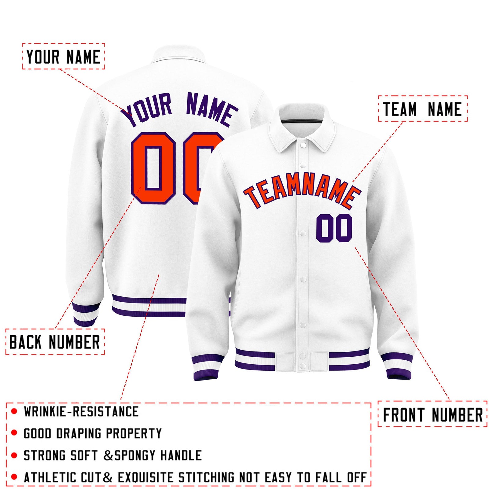 Personalised collared jacket customisation guide - names, numbers and team logos - Style 4 | KXKSHOP