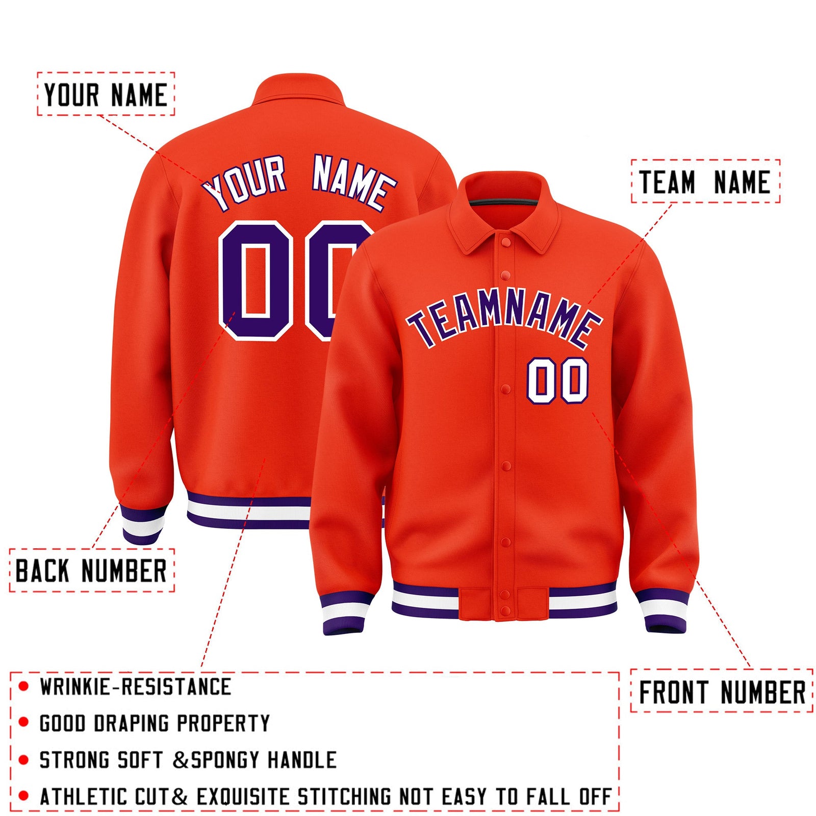 Personalised collared jacket customisation guide - names, numbers and team logos - Style 4 | KXKSHOP