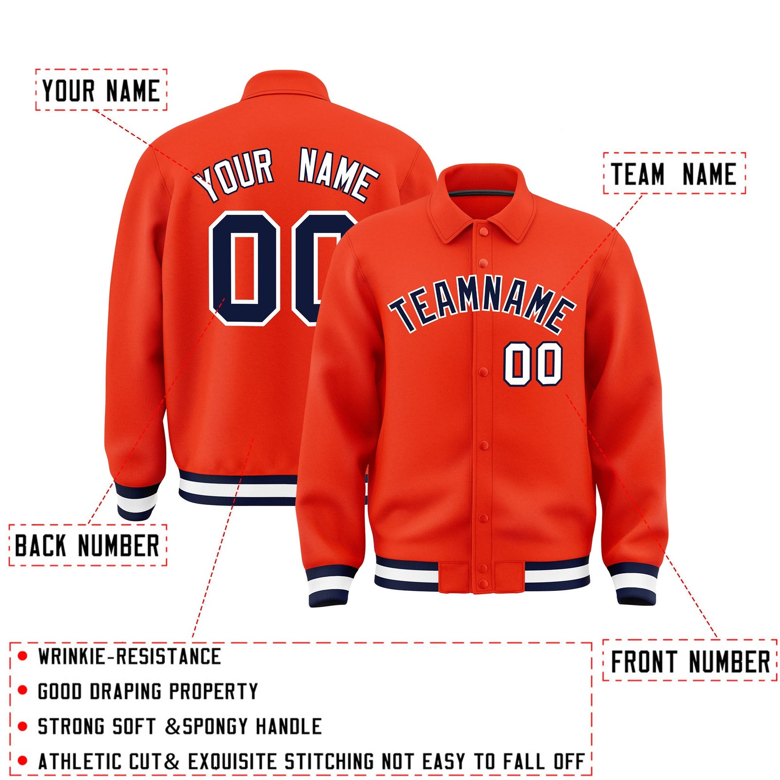 Personalised collared jacket customisation guide - names, numbers and team logos - Style 4 | KXKSHOP