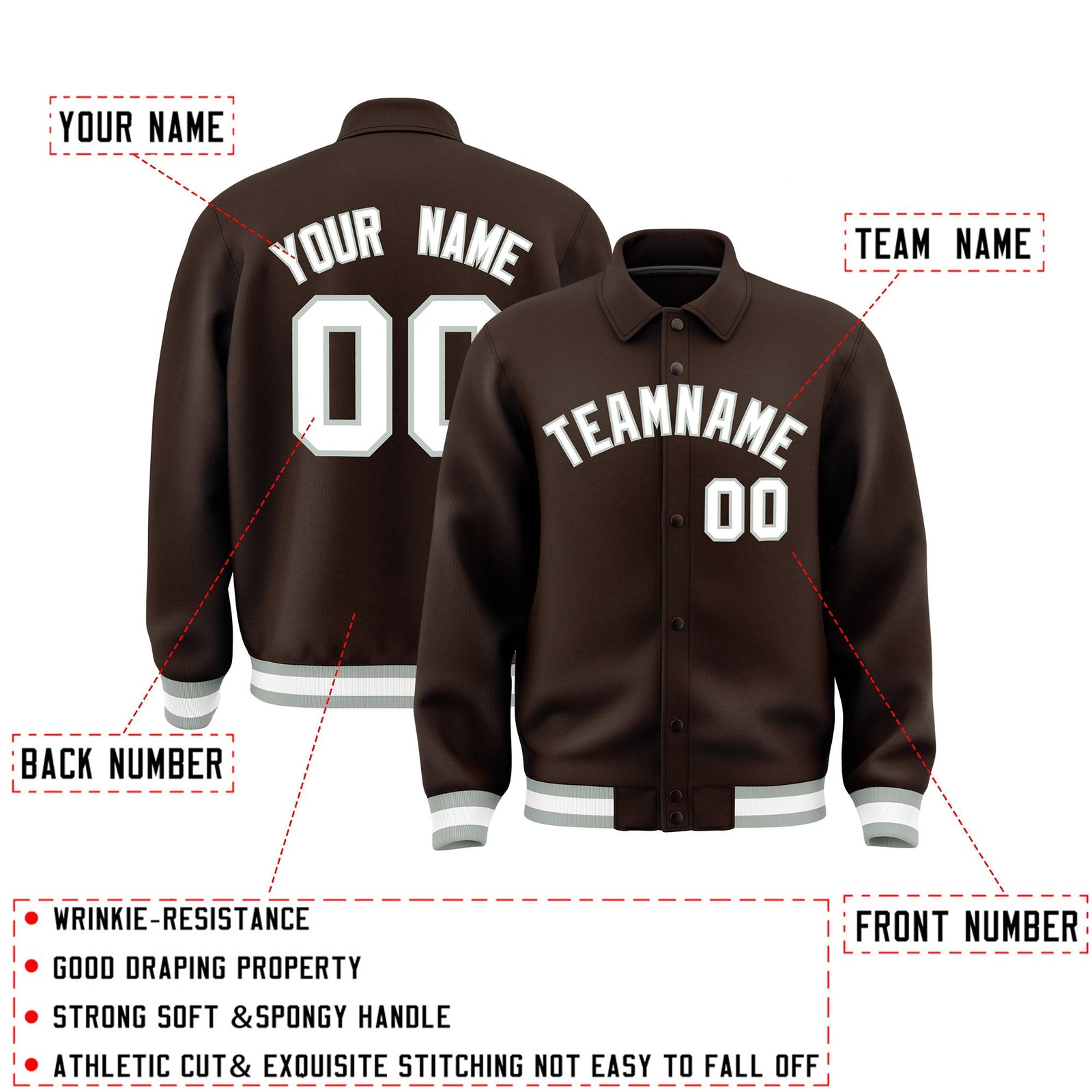 Personalised collared jacket customisation guide - names, numbers and team logos - Style 4 | KXKSHOP