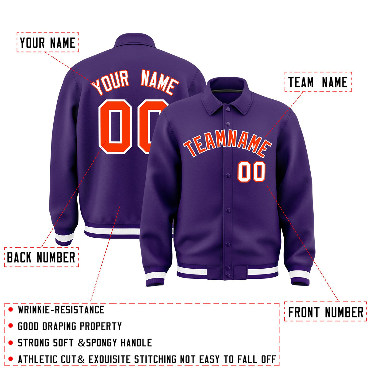 Personalised collared jacket customisation guide - names, numbers and team logos - Style 4 | KXKSHOP