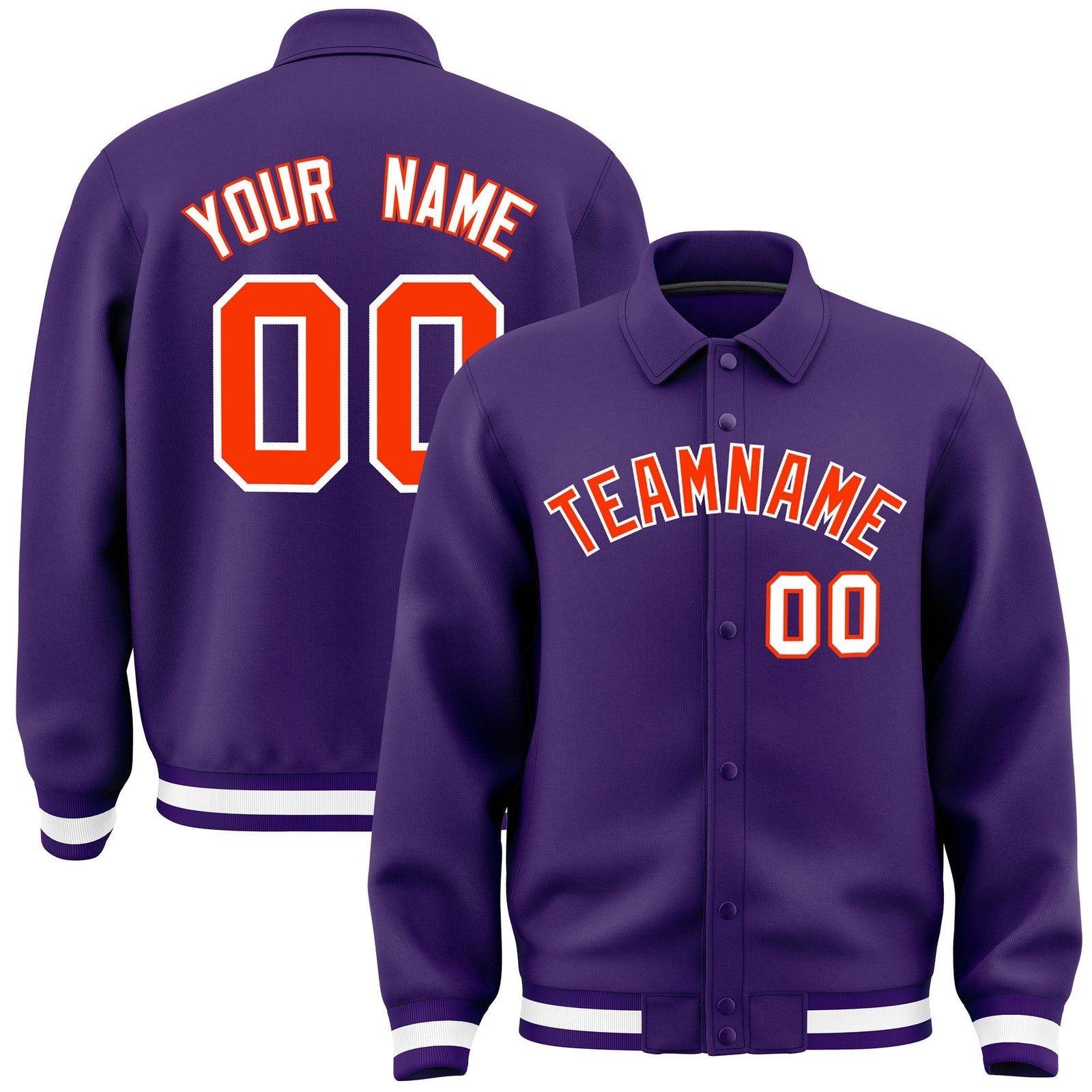 Custom Purple, Orange, White collared coach jacket - front and back view - Style 4 | KXKSHOP