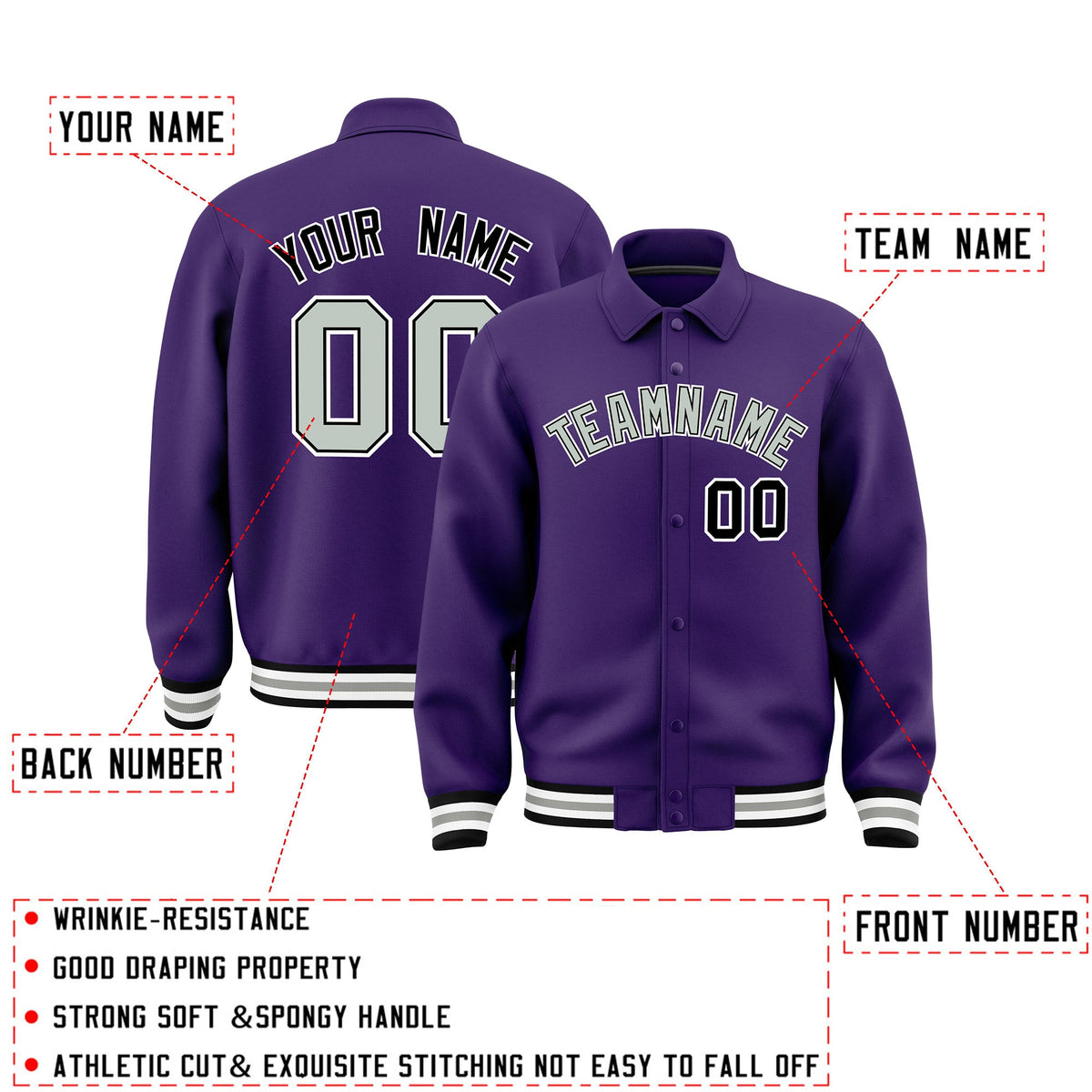 Personalised collared jacket customisation guide - names, numbers and team logos - Style 4 | KXKSHOP