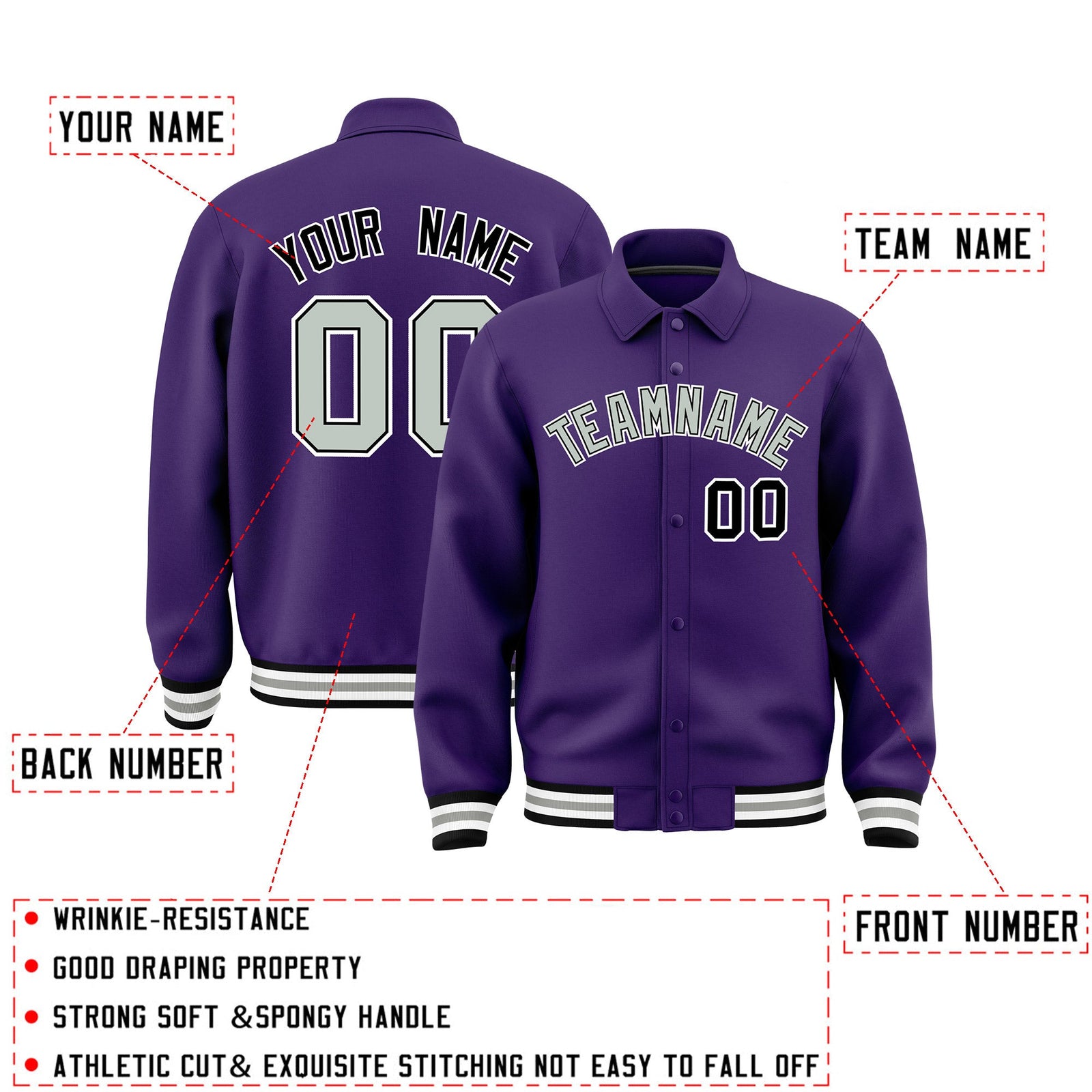 Personalised collared jacket customisation guide - names, numbers and team logos - Style 4 | KXKSHOP