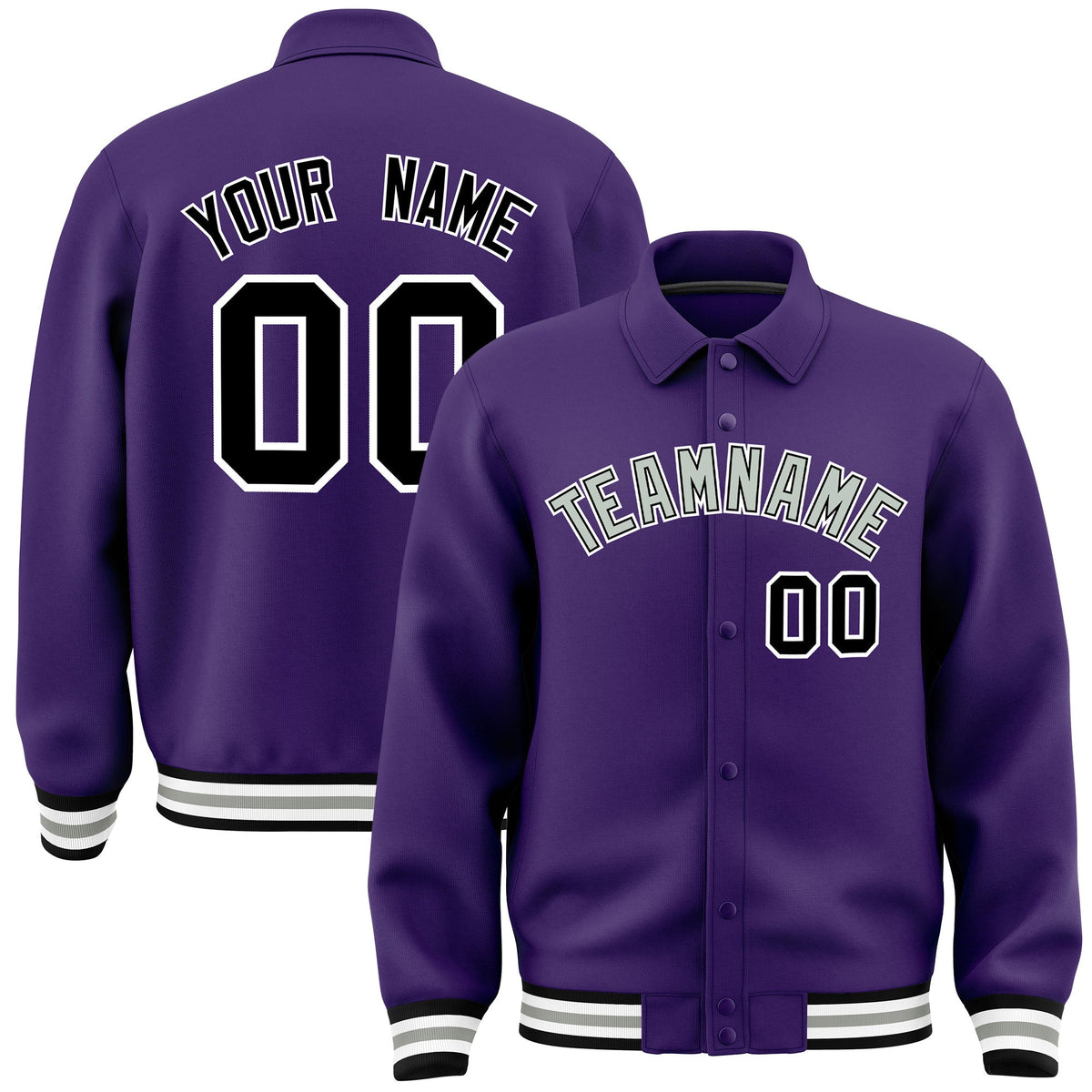 Custom Purple, Grey, Black collared coach jacket - front and back view - Style 4 | KXKSHOP