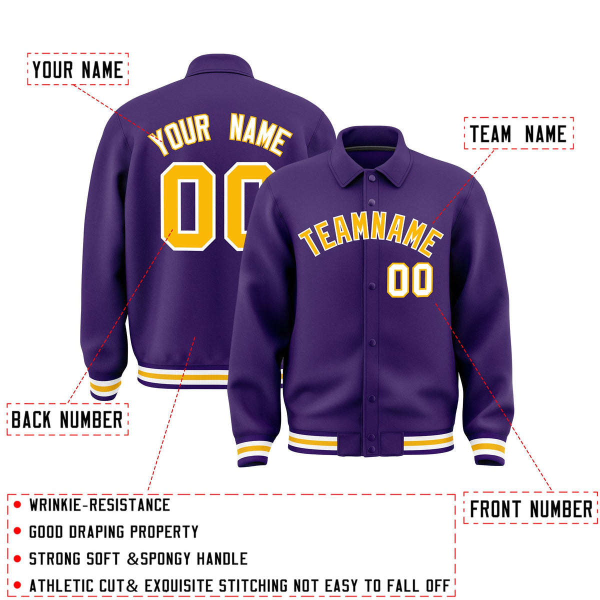 Personalised collared jacket customisation guide - names, numbers and team logos - Style 4 | KXKSHOP