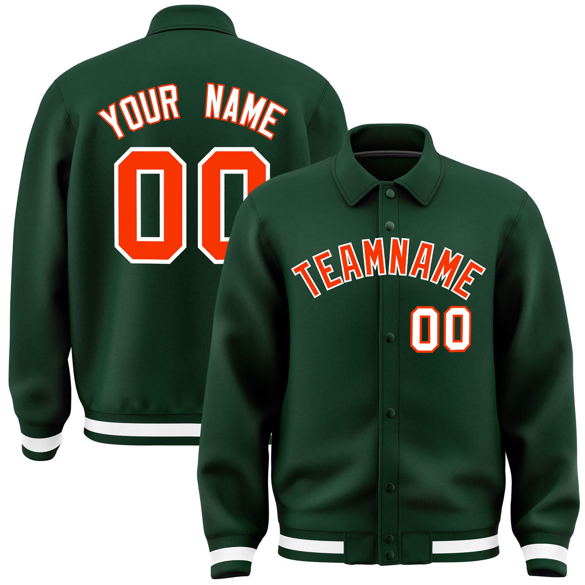 Custom Green, Orange, White collared coach jacket - front and back view - Style 4 | KXKSHOP