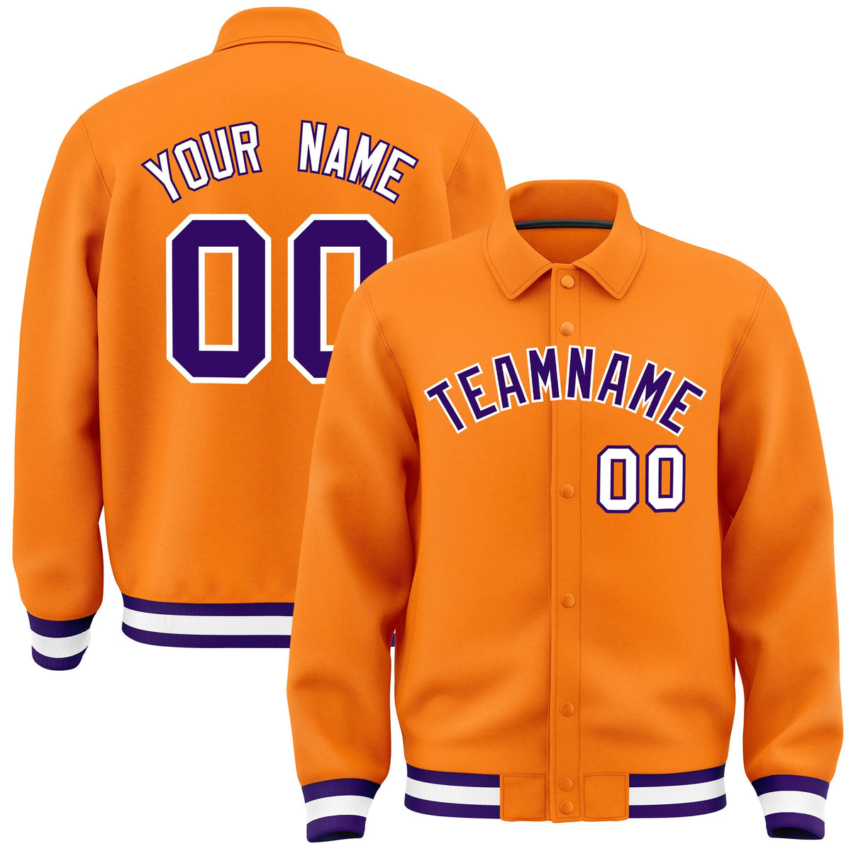 Custom Orange, Purple, White collared coach jacket - front and back view - Style 4 | KXKSHOP