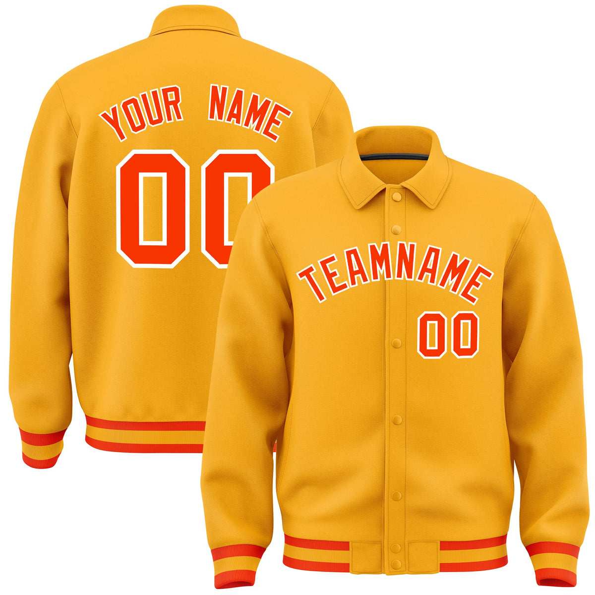 Custom Yellow, Orange, White collared coach jacket - front and back view - Style 4 | KXKSHOP