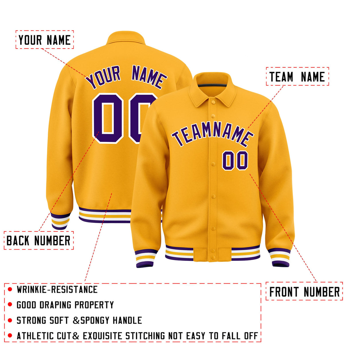 Personalised collared jacket customisation guide - names, numbers and team logos - Style 4 | KXKSHOP
