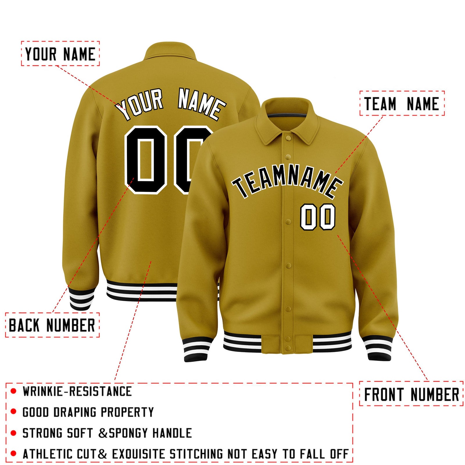 Personalised collared jacket customisation guide - names, numbers and team logos - Style 4 | KXKSHOP