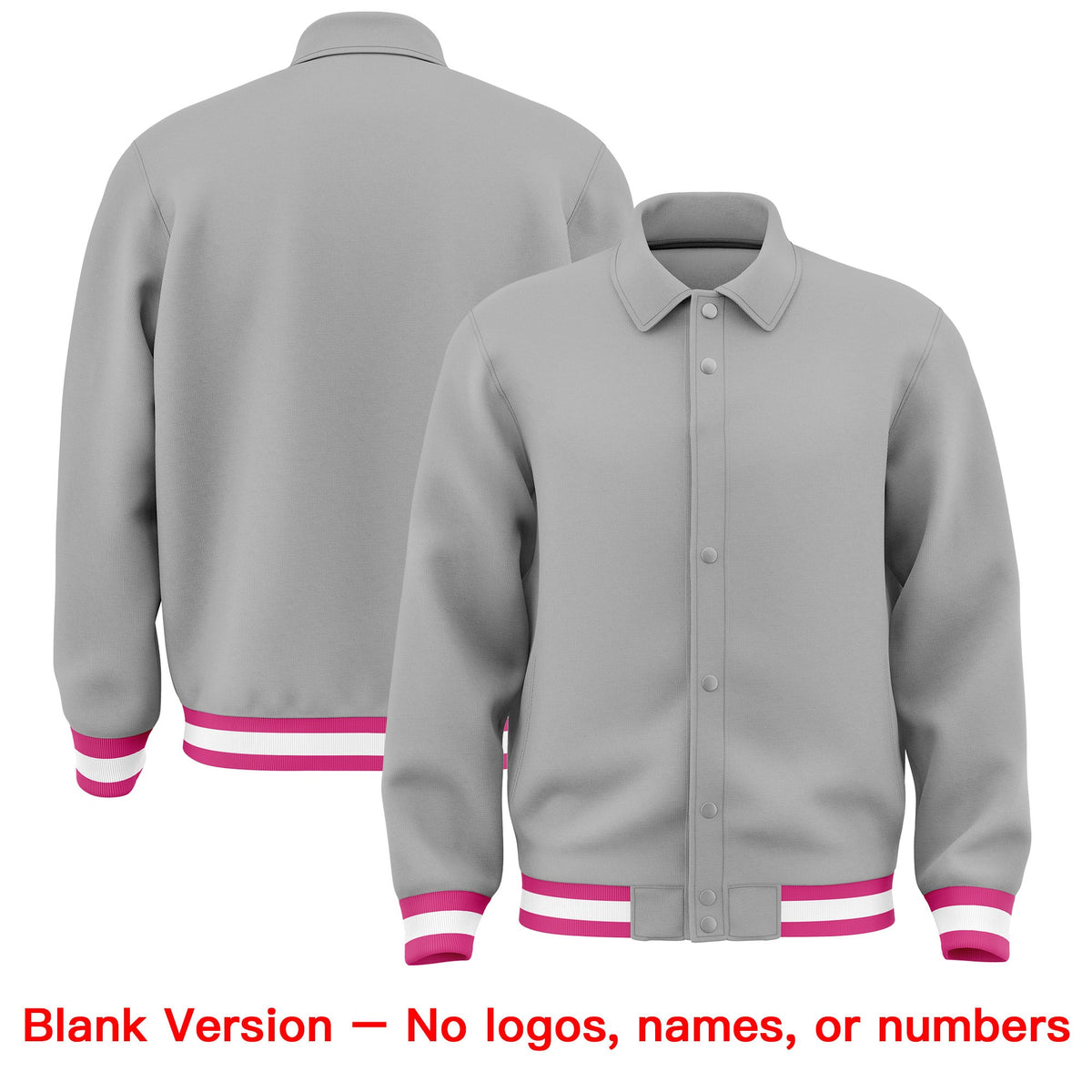 Custom Grey, Pink, White collared coach jacket blank template - no names or numbers - Style 4 | KXKSHOP