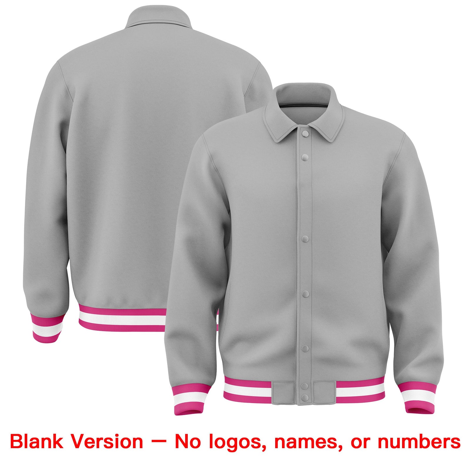 Custom Grey, Pink, White collared coach jacket blank template - no names or numbers - Style 4 | KXKSHOP