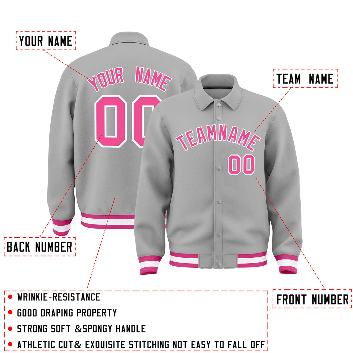 Personalised collared jacket customisation guide - names, numbers and team logos - Style 4 | KXKSHOP