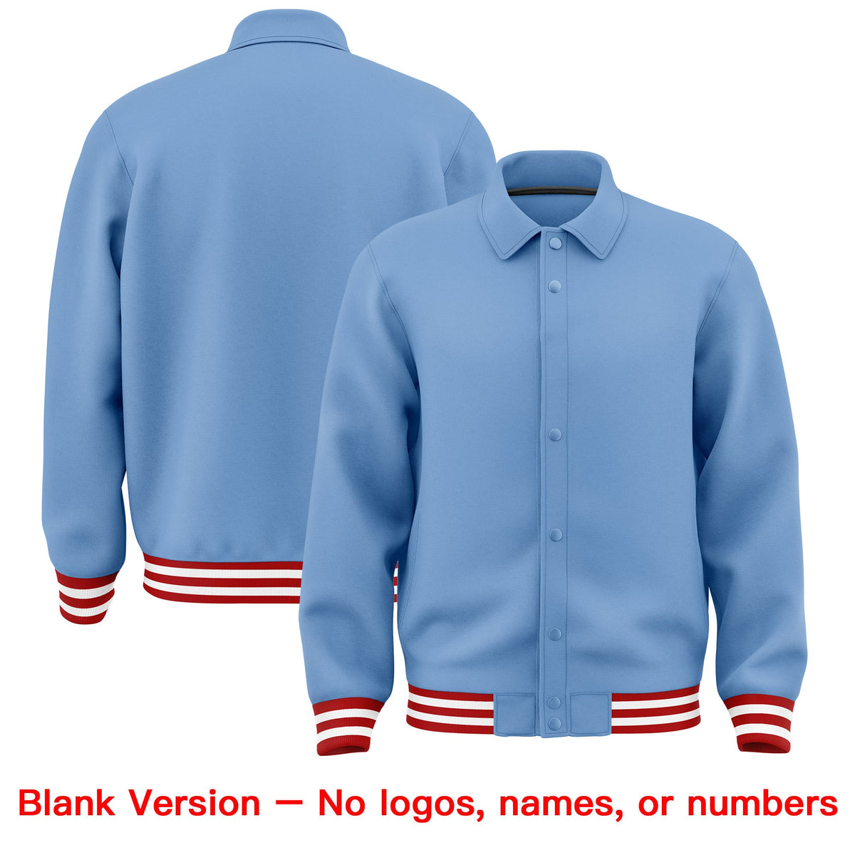 Custom Light Blue, Red, White collared coach jacket blank template - no names or numbers - Style 4 | KXKSHOP