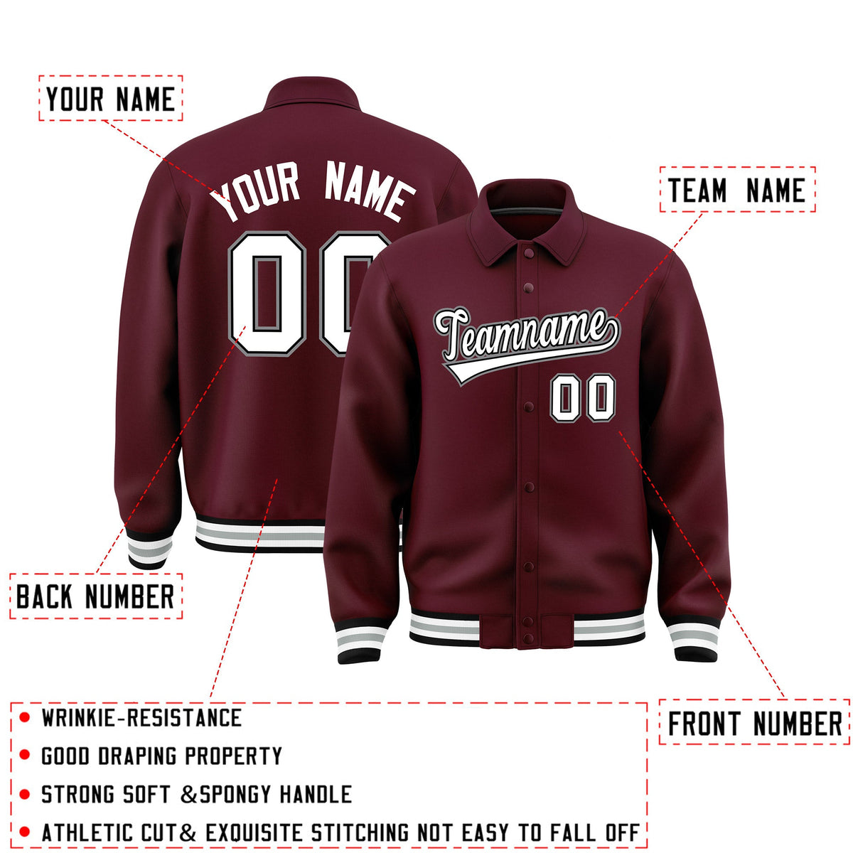 Personalised collared jacket customisation guide - names, numbers and team logos - Style 2 | KXKSHOP