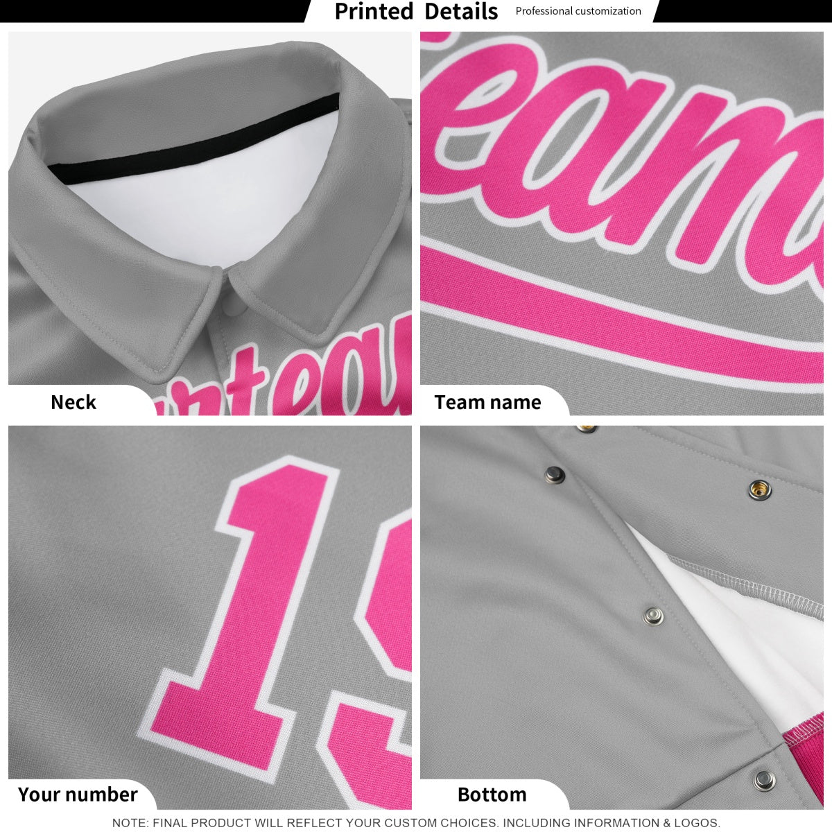 Custom collared jacket thermal print detail - printed lettering and numbers - Style 2 | KXKSHOP