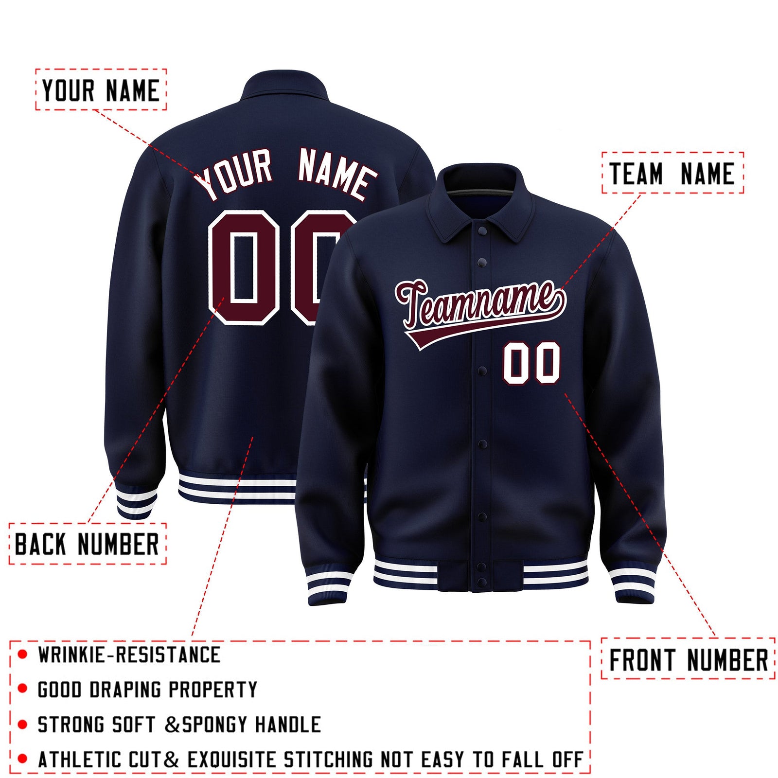 Personalised collared jacket customisation guide - names, numbers and team logos - Style 2 | KXKSHOP