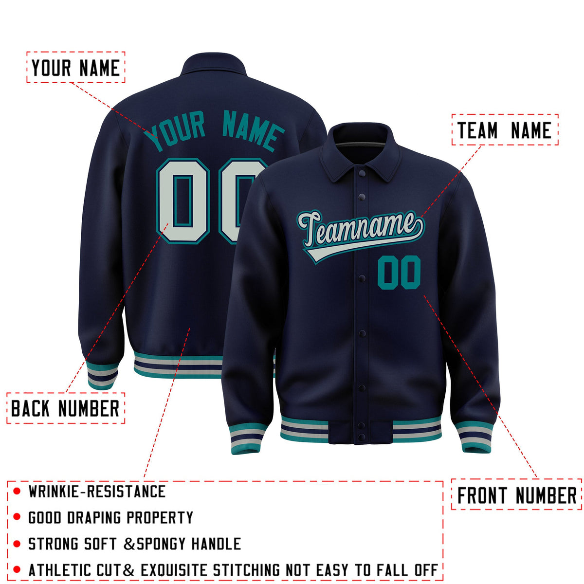 Personalised collared jacket customisation guide - names, numbers and team logos - Style 2 | KXKSHOP