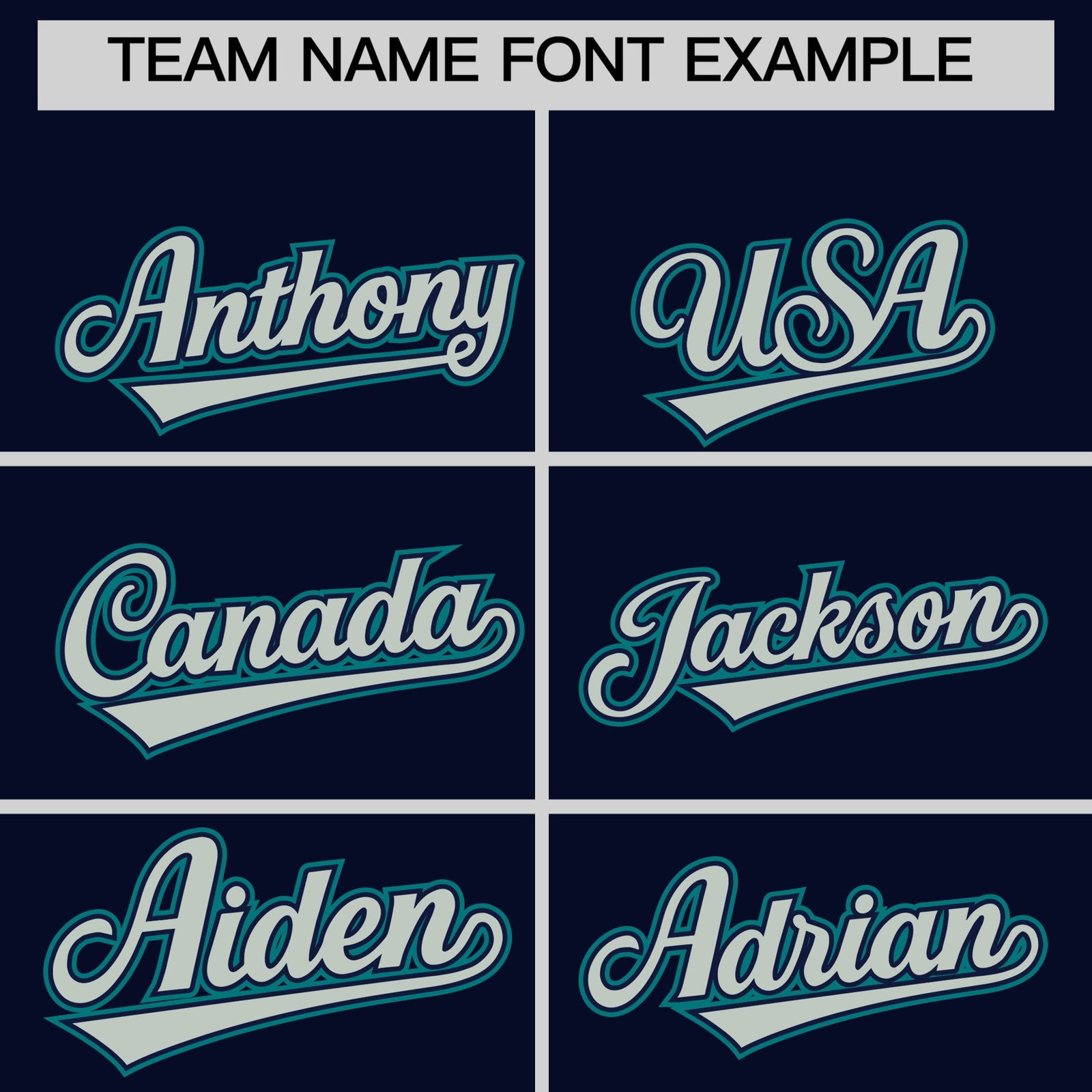 Personalised coach jacket team name lettering and font examples - Style 2 | KXKSHOP