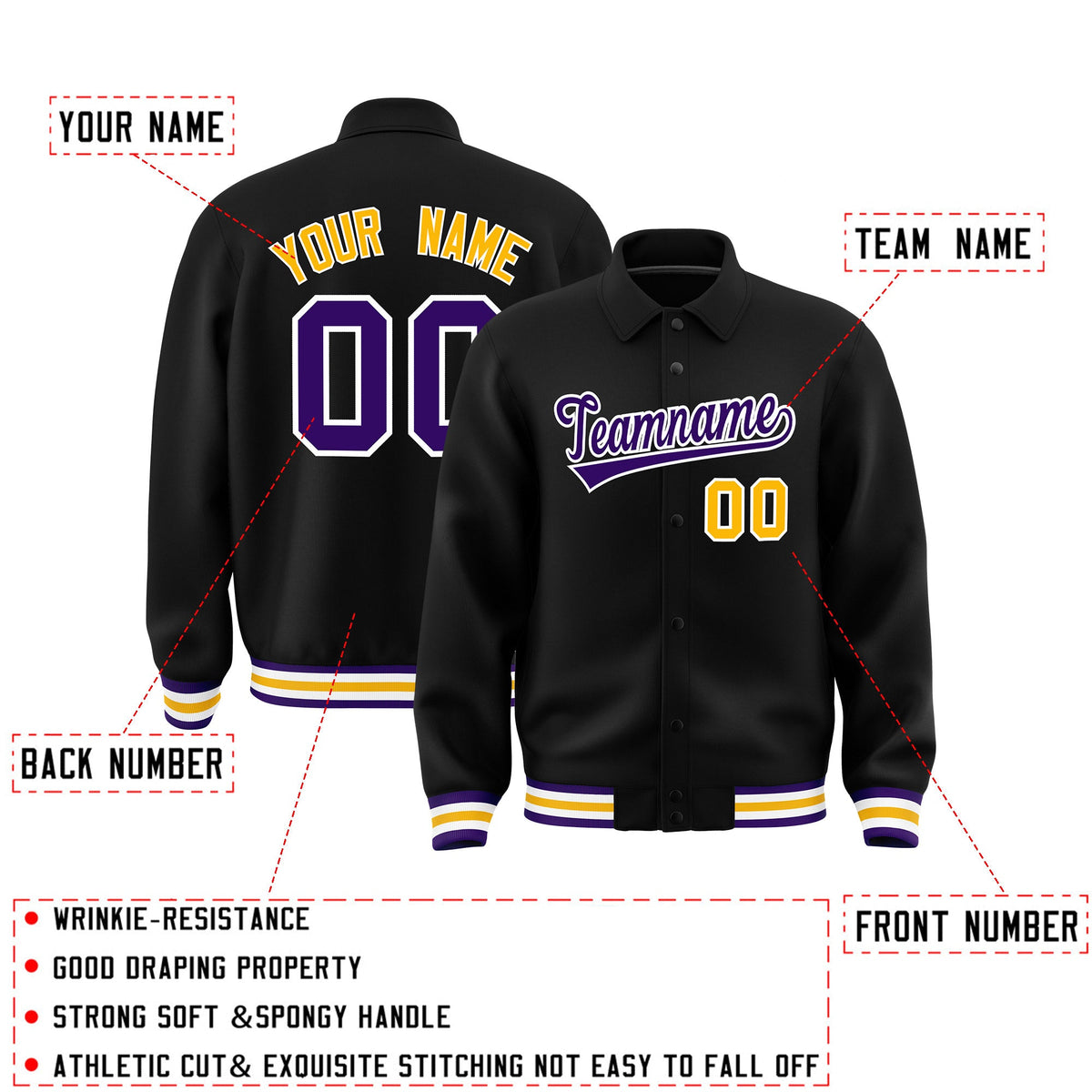 Personalised collared jacket customisation guide - names, numbers and team logos - Style 2 | KXKSHOP