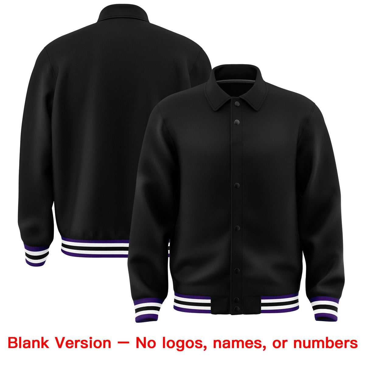 Custom Black, Purple, White collared coach jacket blank template - no names or numbers - Style 2 | KXKSHOP