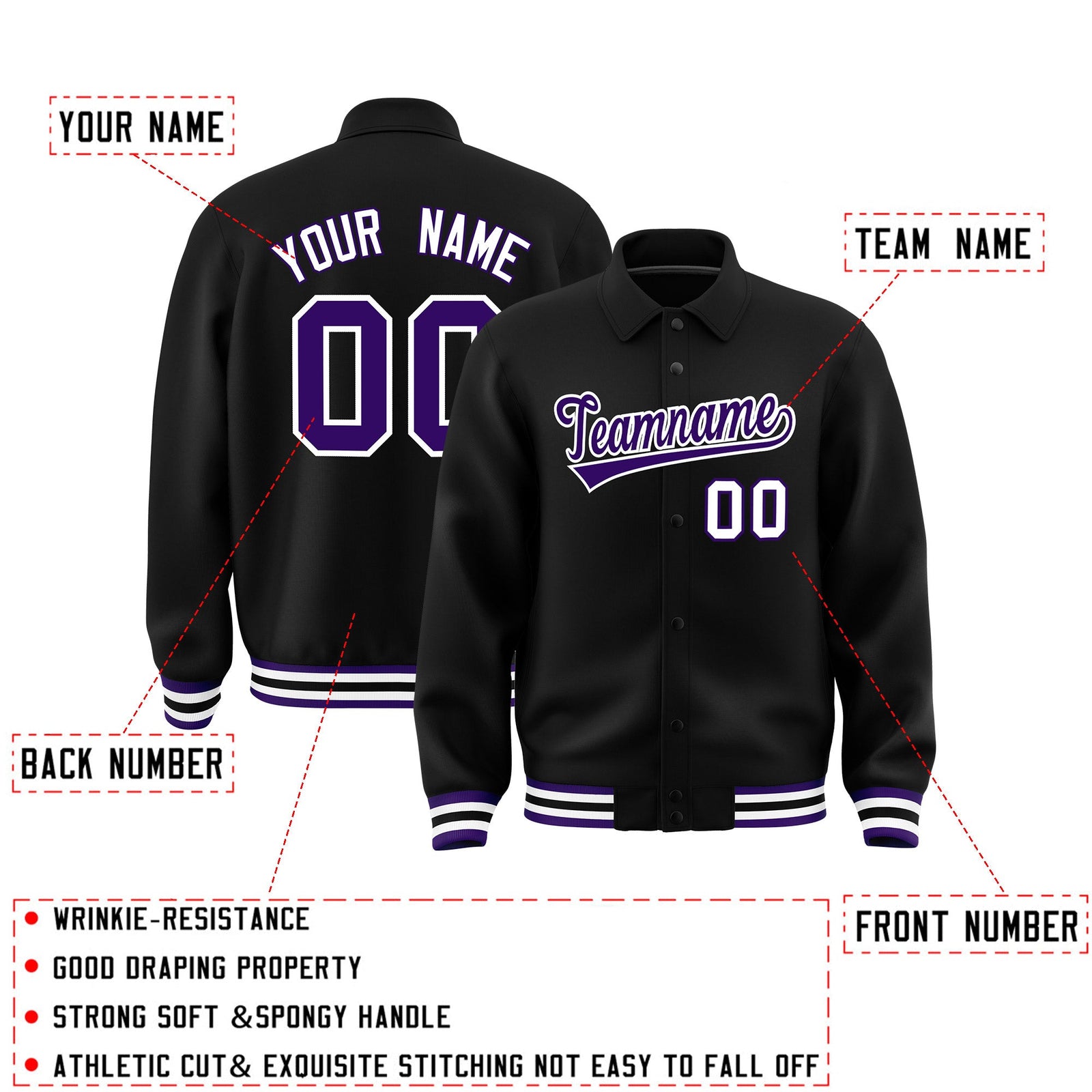 Personalised collared jacket customisation guide - names, numbers and team logos - Style 2 | KXKSHOP