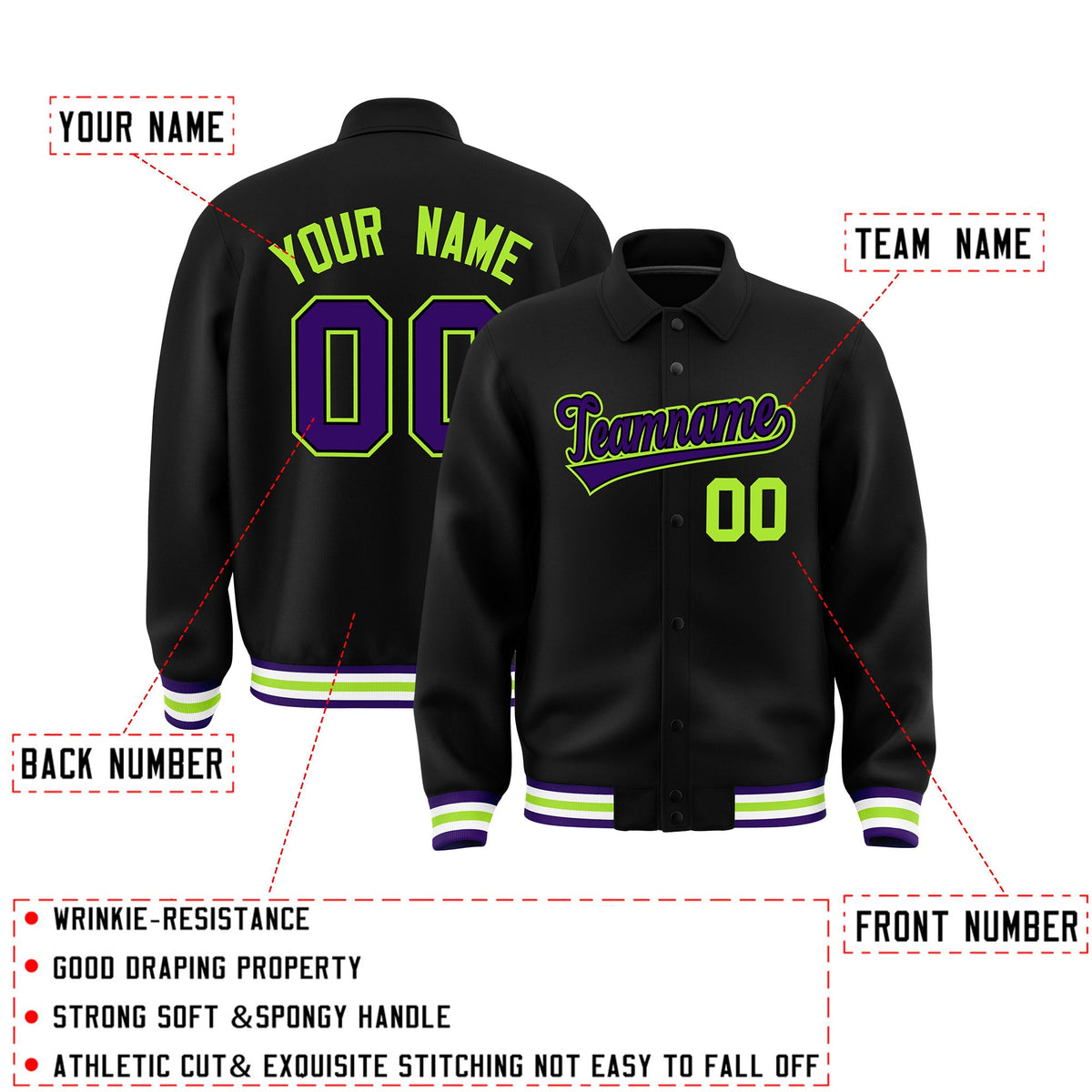 Personalised collared jacket customisation guide - names, numbers and team logos - Style 2 | KXKSHOP