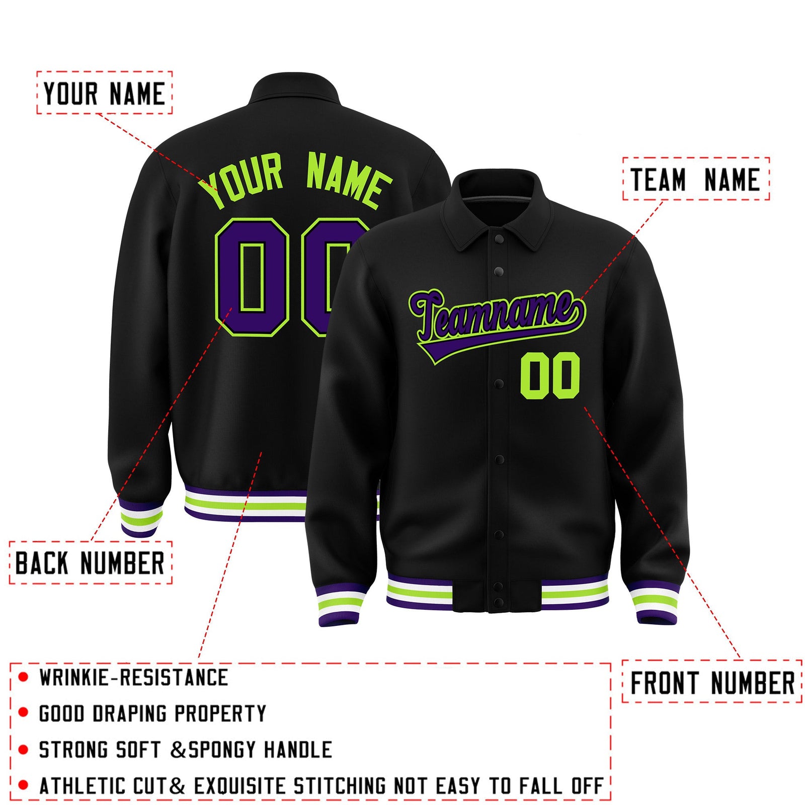 Personalised collared jacket customisation guide - names, numbers and team logos - Style 2 | KXKSHOP