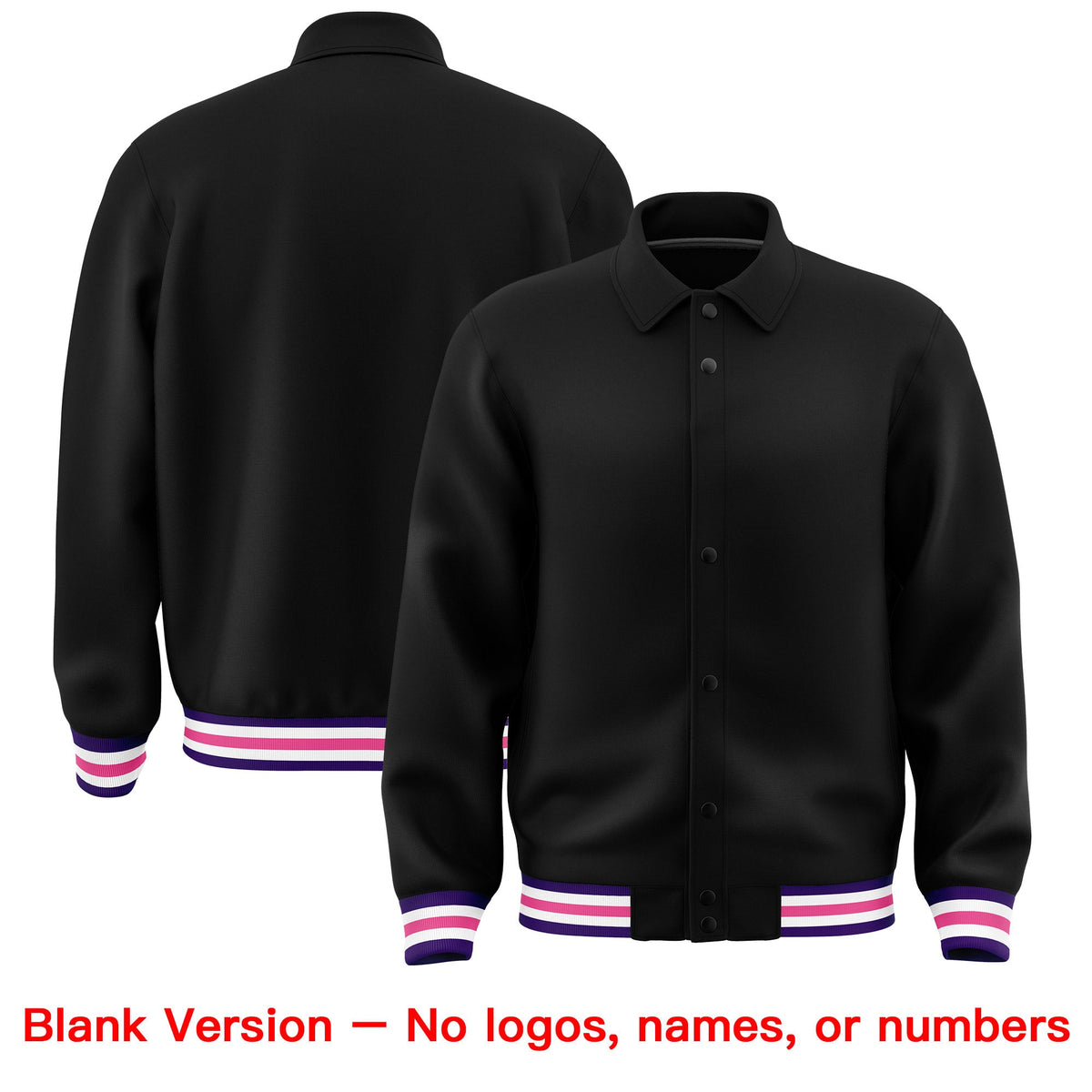 Custom Black, Purple, Pink collared coach jacket blank template - no names or numbers - Style 2 | KXKSHOP