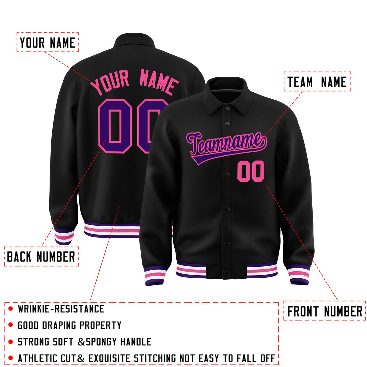 Personalised collared jacket customisation guide - names, numbers and team logos - Style 2 | KXKSHOP