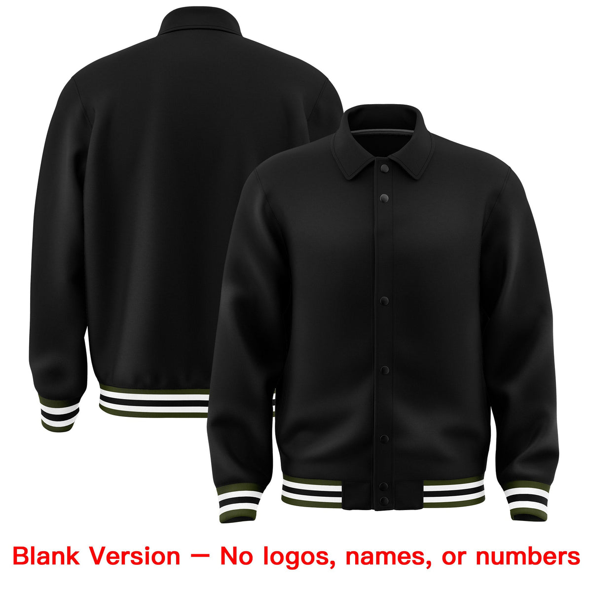 Custom Black, Olive, Cream collared coach jacket blank template - no names or numbers - Style 2 | KXKSHOP