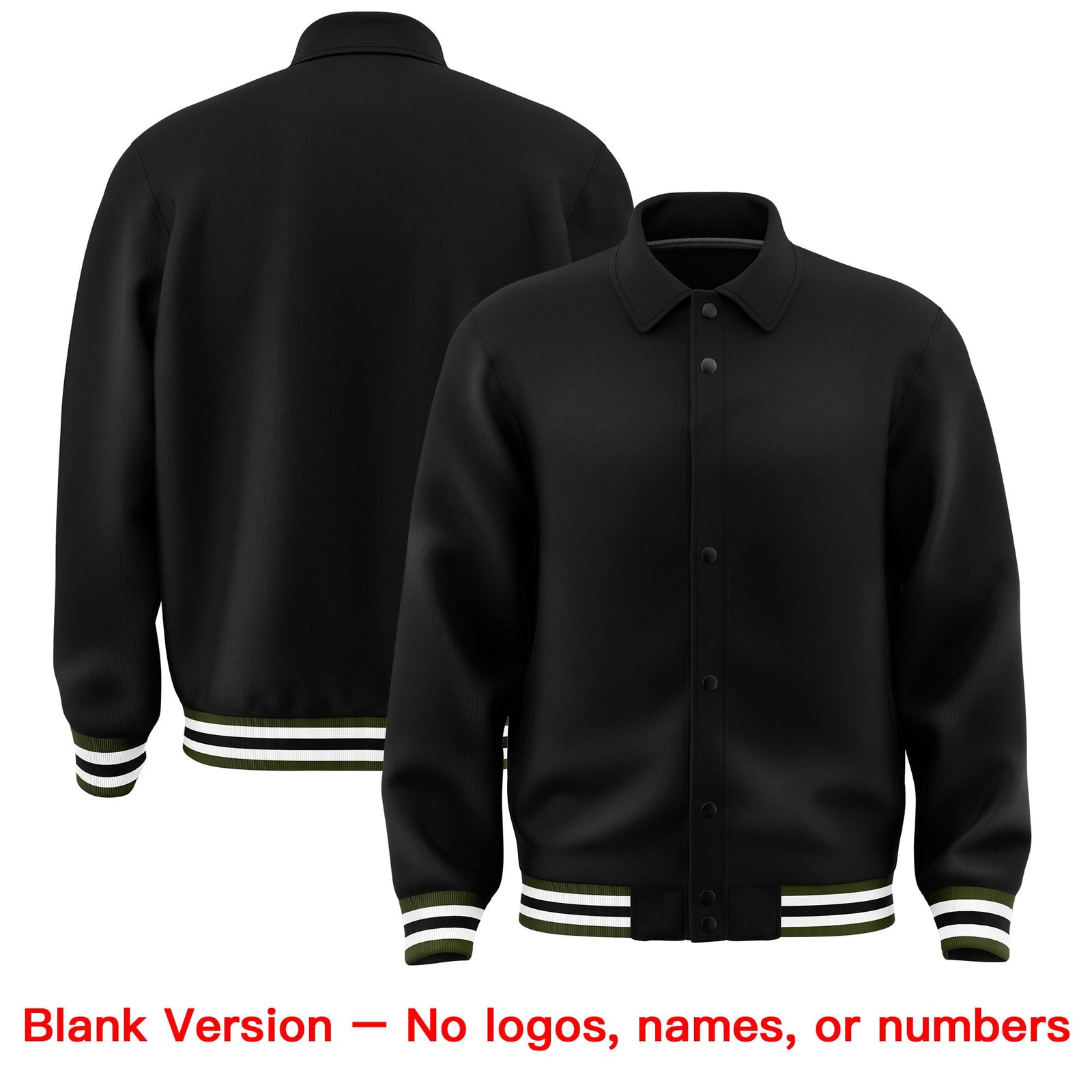 Custom Black, Olive, Cream collared coach jacket blank template - no names or numbers - Style 2 | KXKSHOP