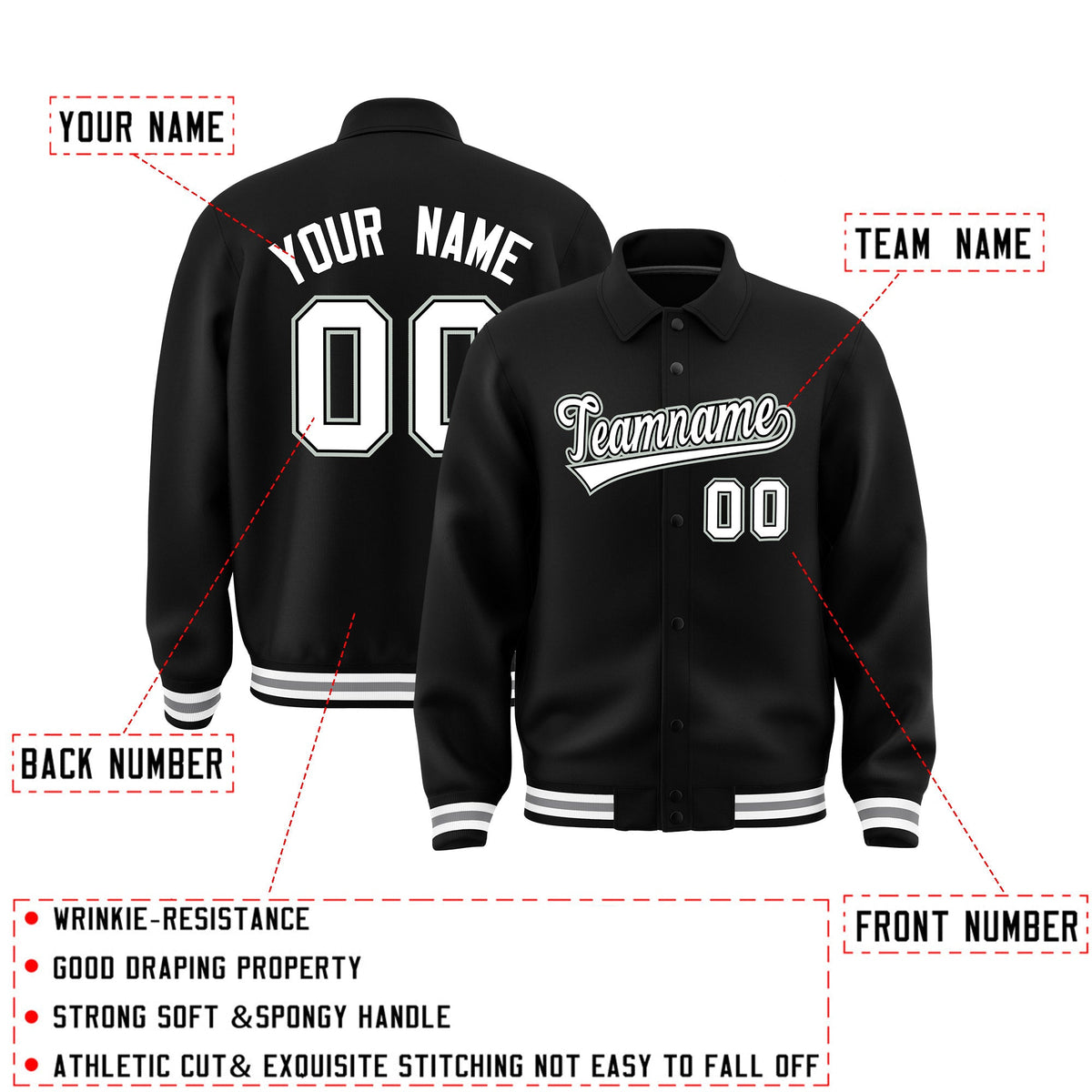 Personalised collared jacket customisation guide - names, numbers and team logos - Style 2 | KXKSHOP
