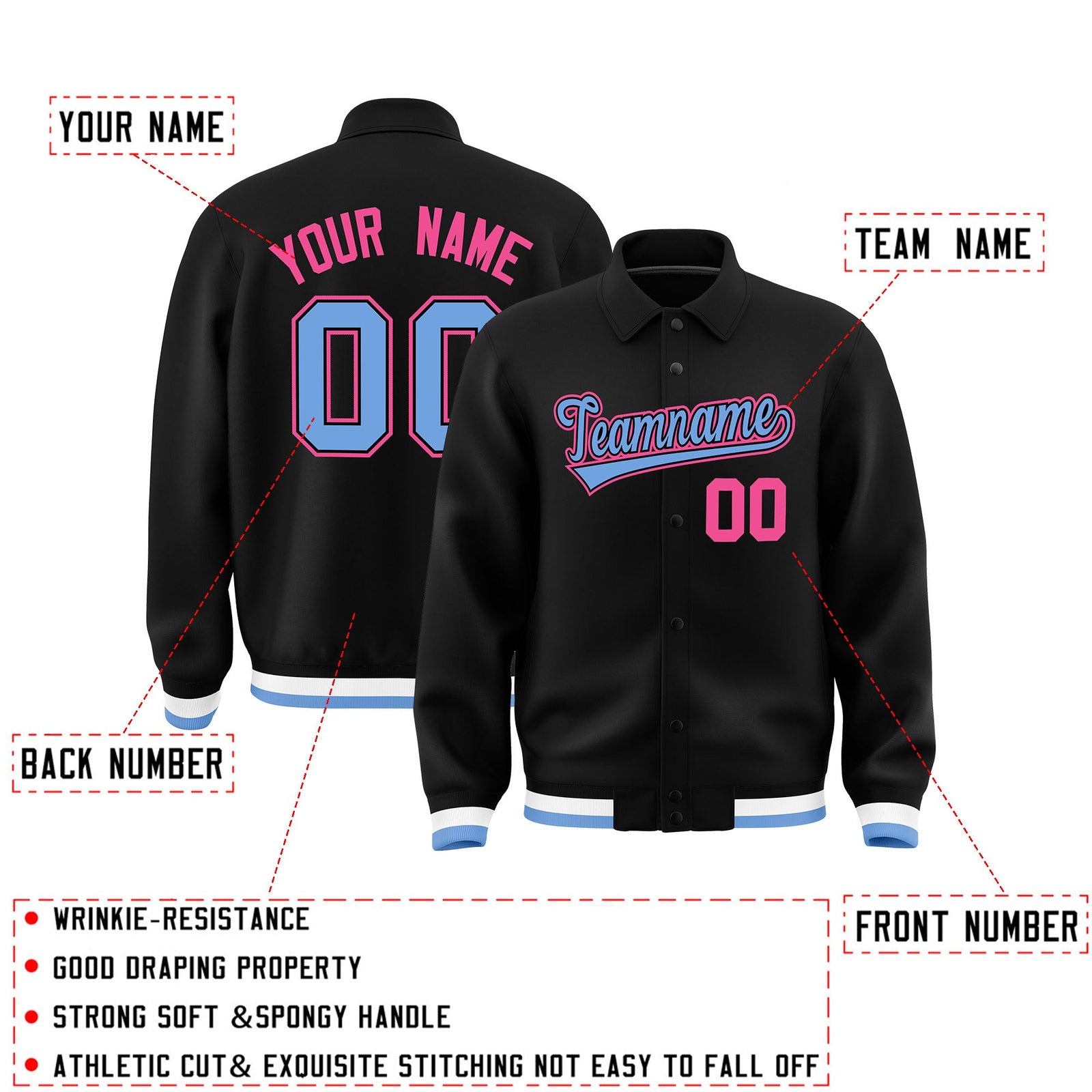 Personalised collared jacket customisation guide - names, numbers and team logos - Style 2 | KXKSHOP
