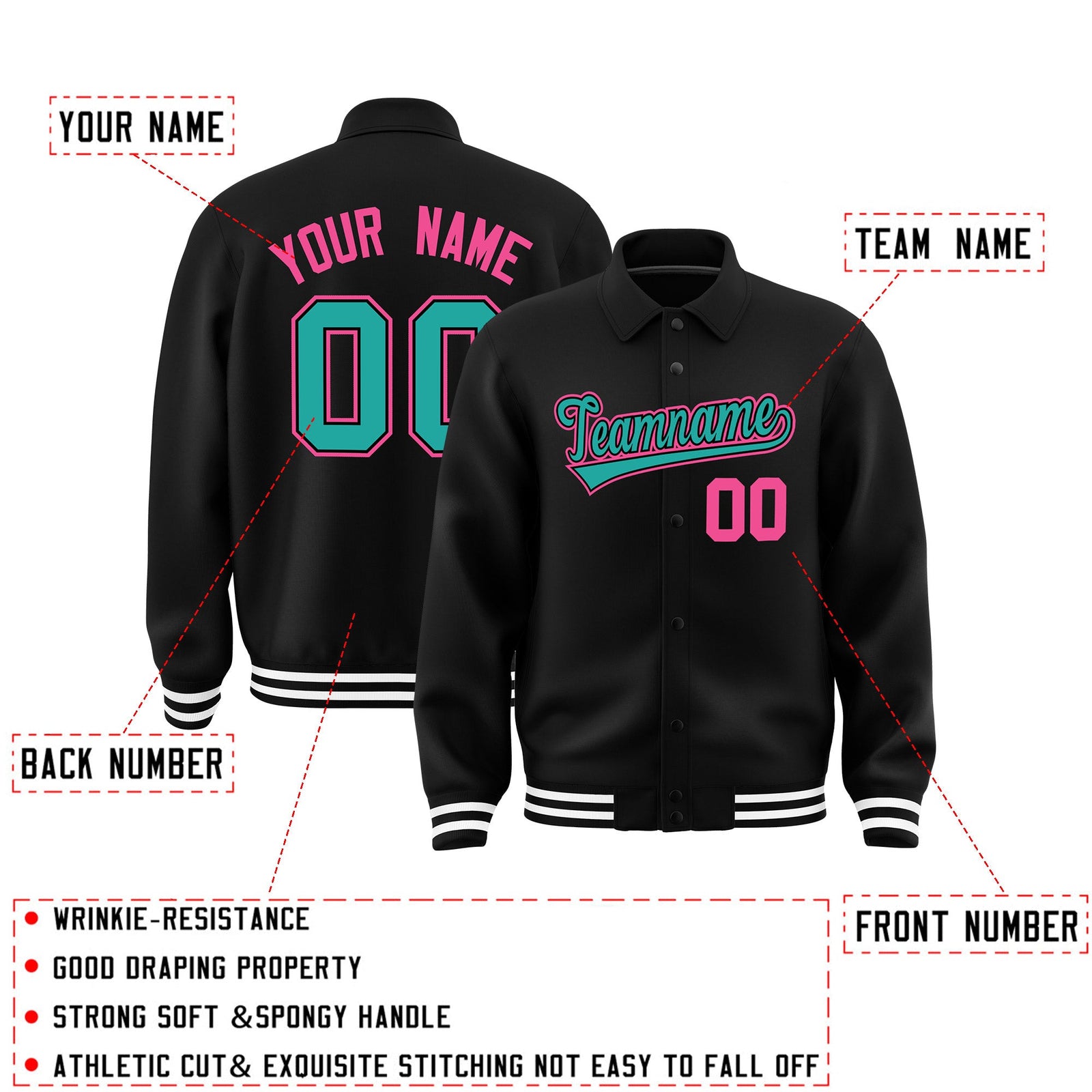 Personalised collared jacket customisation guide - names, numbers and team logos - Style 2 | KXKSHOP