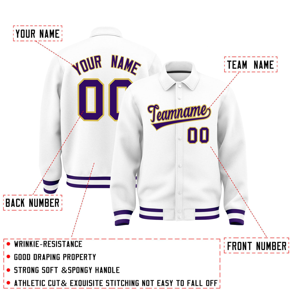 Personalised collared jacket customisation guide - names, numbers and team logos - Style 2 | KXKSHOP