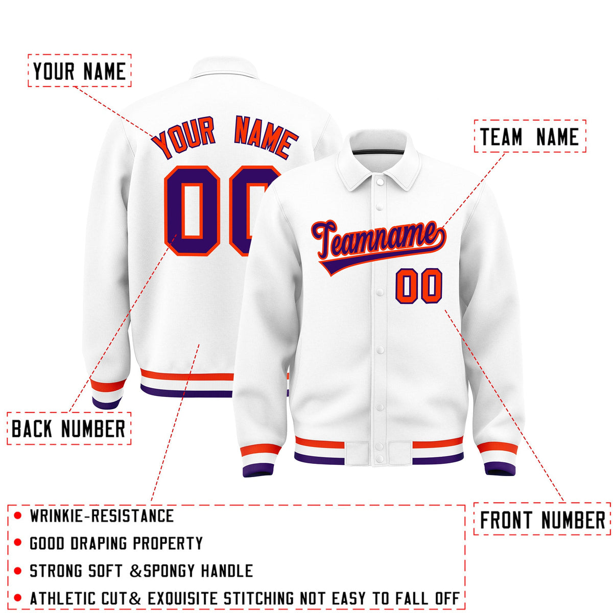 Personalised collared jacket customisation guide - names, numbers and team logos - Style 2 | KXKSHOP