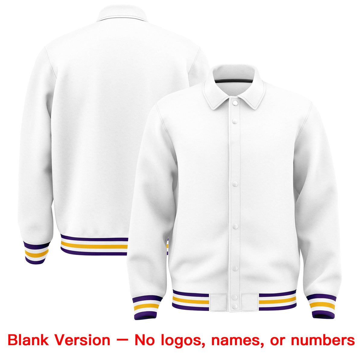 Custom White, Purple, Yellow collared coach jacket blank template - no names or numbers - Style 2 | KXKSHOP