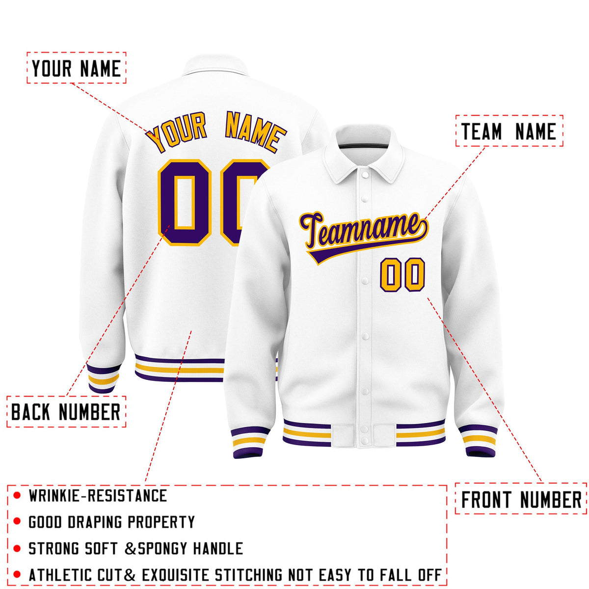 Personalised collared jacket customisation guide - names, numbers and team logos - Style 2 | KXKSHOP