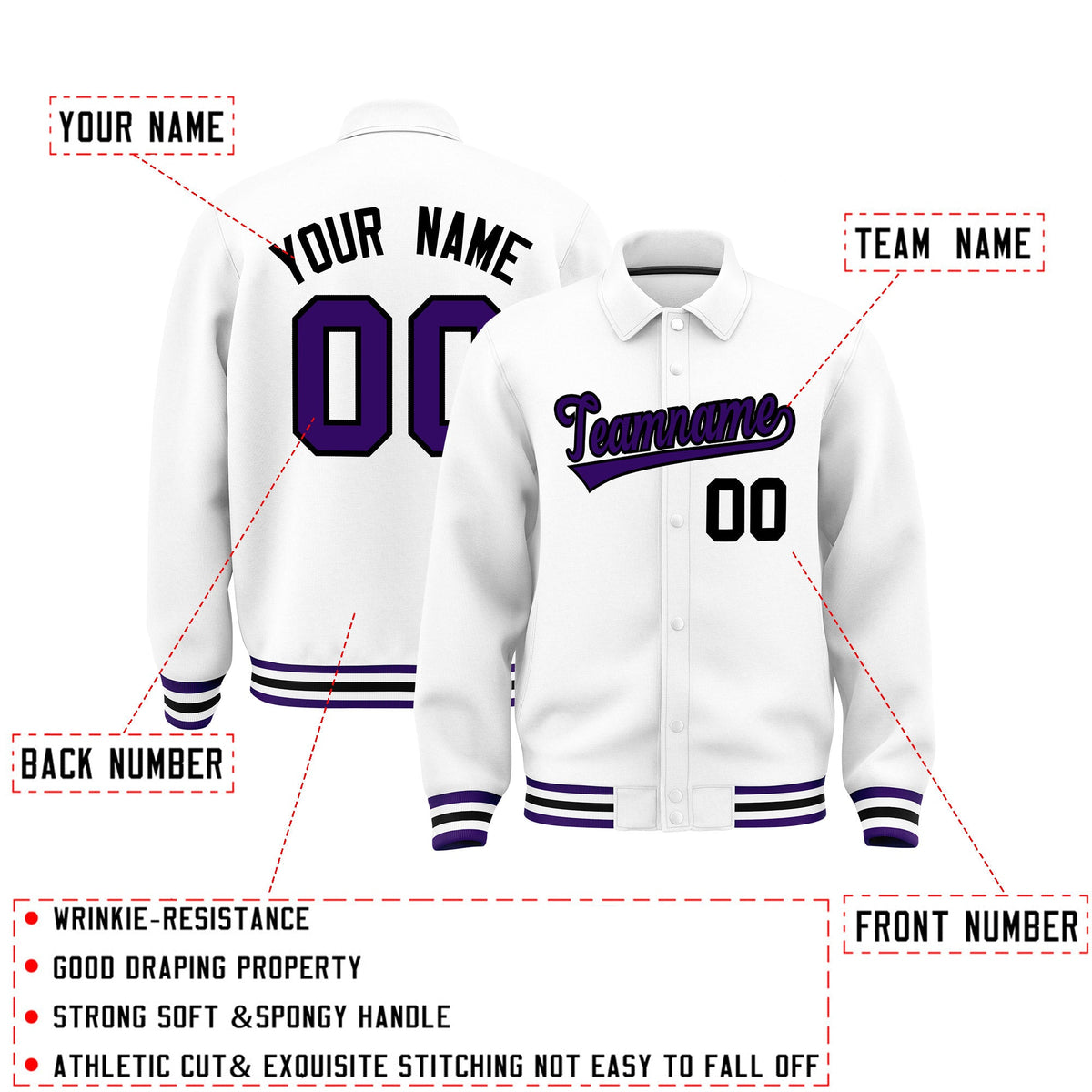 Personalised collared jacket customisation guide - names, numbers and team logos - Style 2 | KXKSHOP
