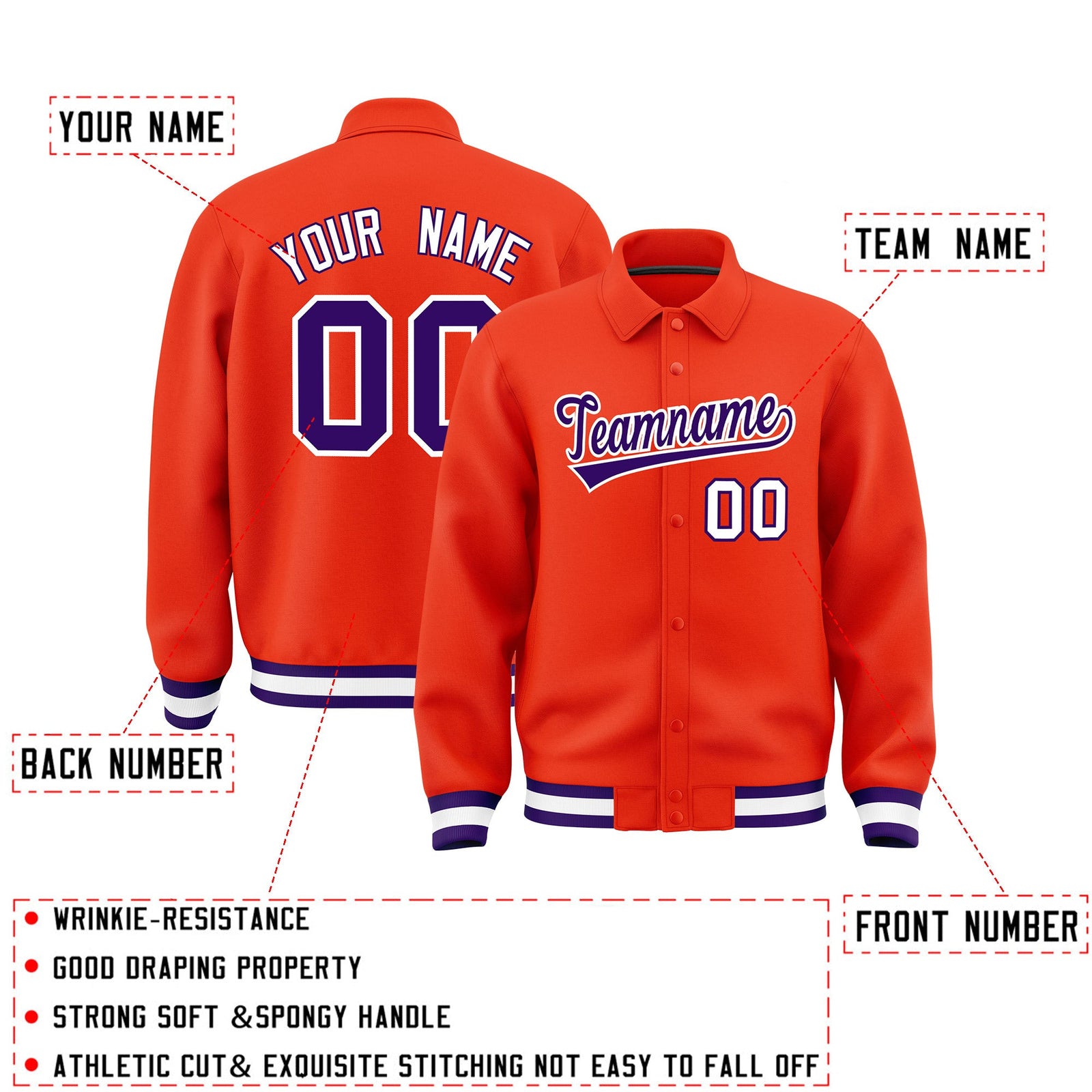Personalised collared jacket customisation guide - names, numbers and team logos - Style 2 | KXKSHOP