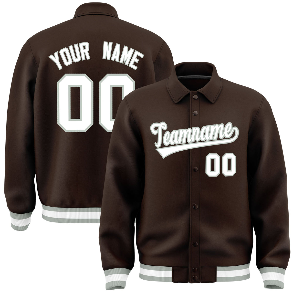 Custom Brown, White, Grey collared coach jacket - front and back view - Style 2 | KXKSHOP