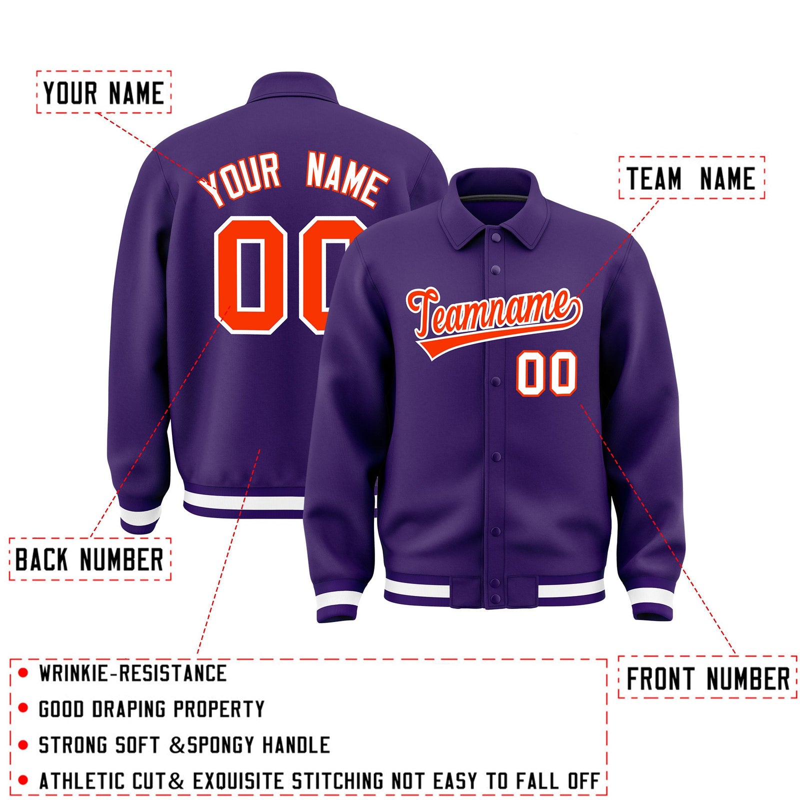 Personalised collared jacket customisation guide - names, numbers and team logos - Style 2 | KXKSHOP