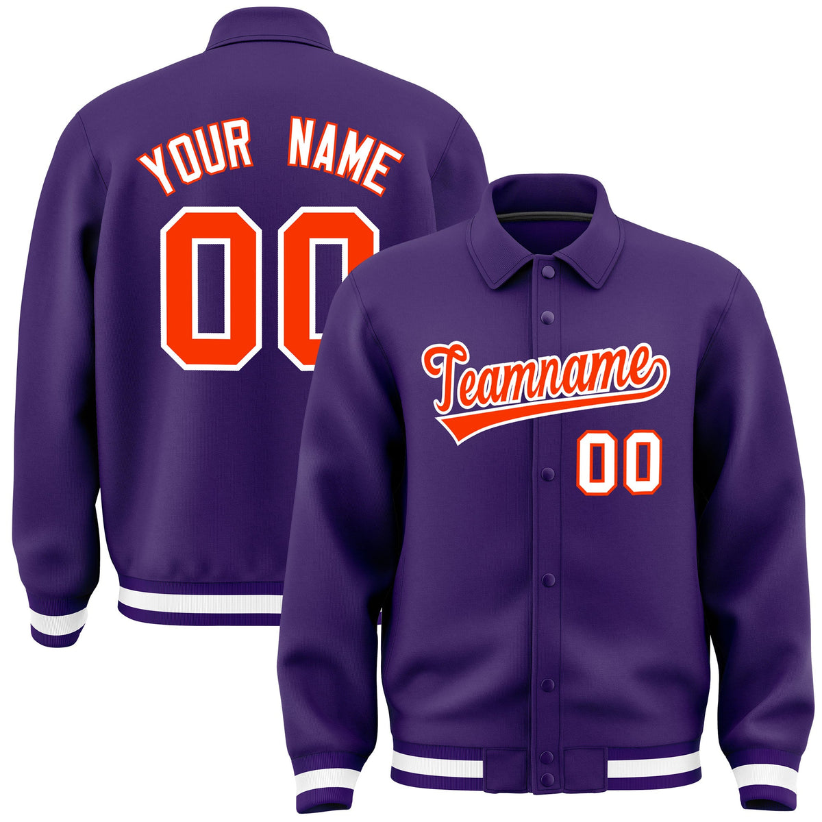 Custom Purple, Orange, White collared coach jacket - front and back view - Style 2 | KXKSHOP