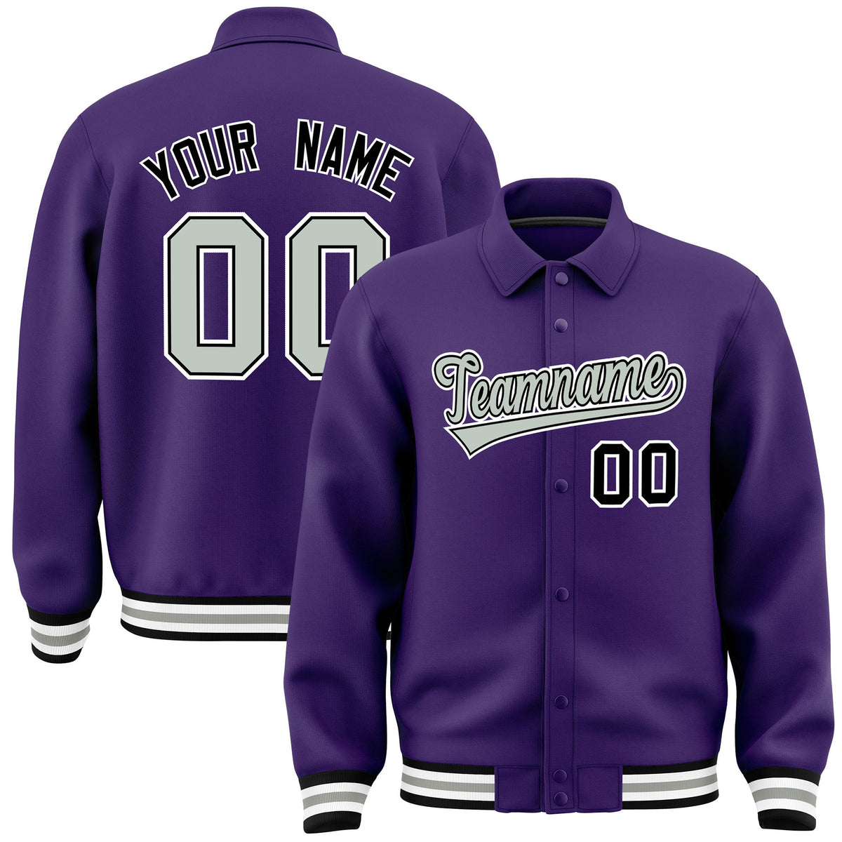 Custom Purple, Grey, Black collared coach jacket - front and back view - Style 2 | KXKSHOP