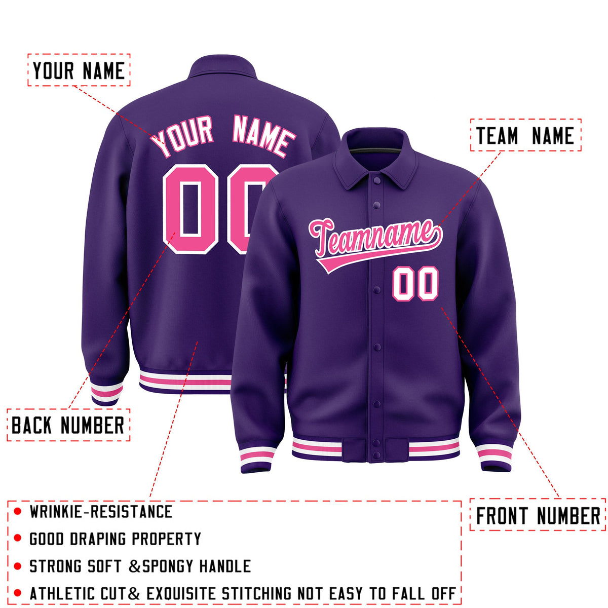Personalised collared jacket customisation guide - names, numbers and team logos - Style 2 | KXKSHOP