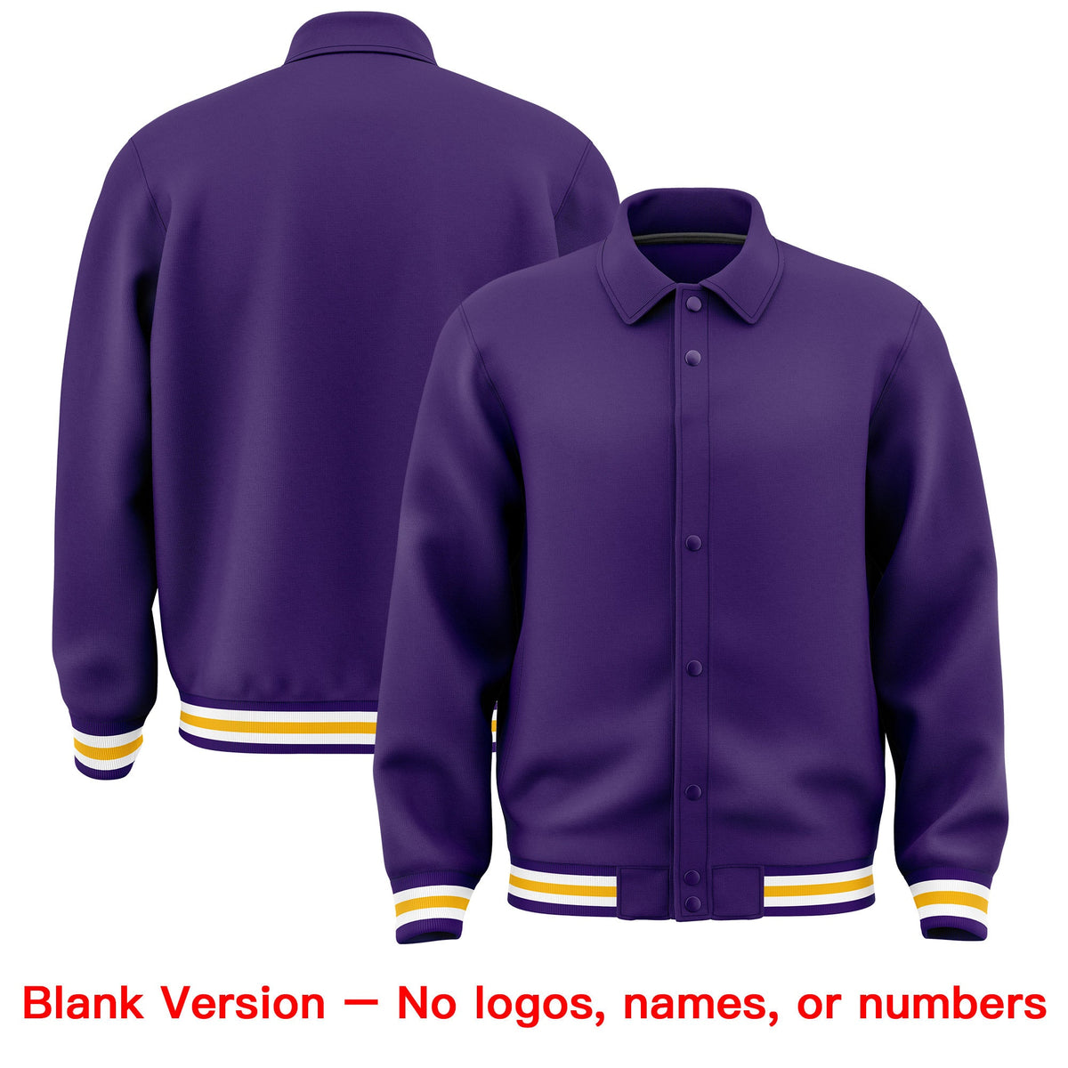 Custom Purple, Yellow, White collared coach jacket blank template - no names or numbers - Style 2 | KXKSHOP